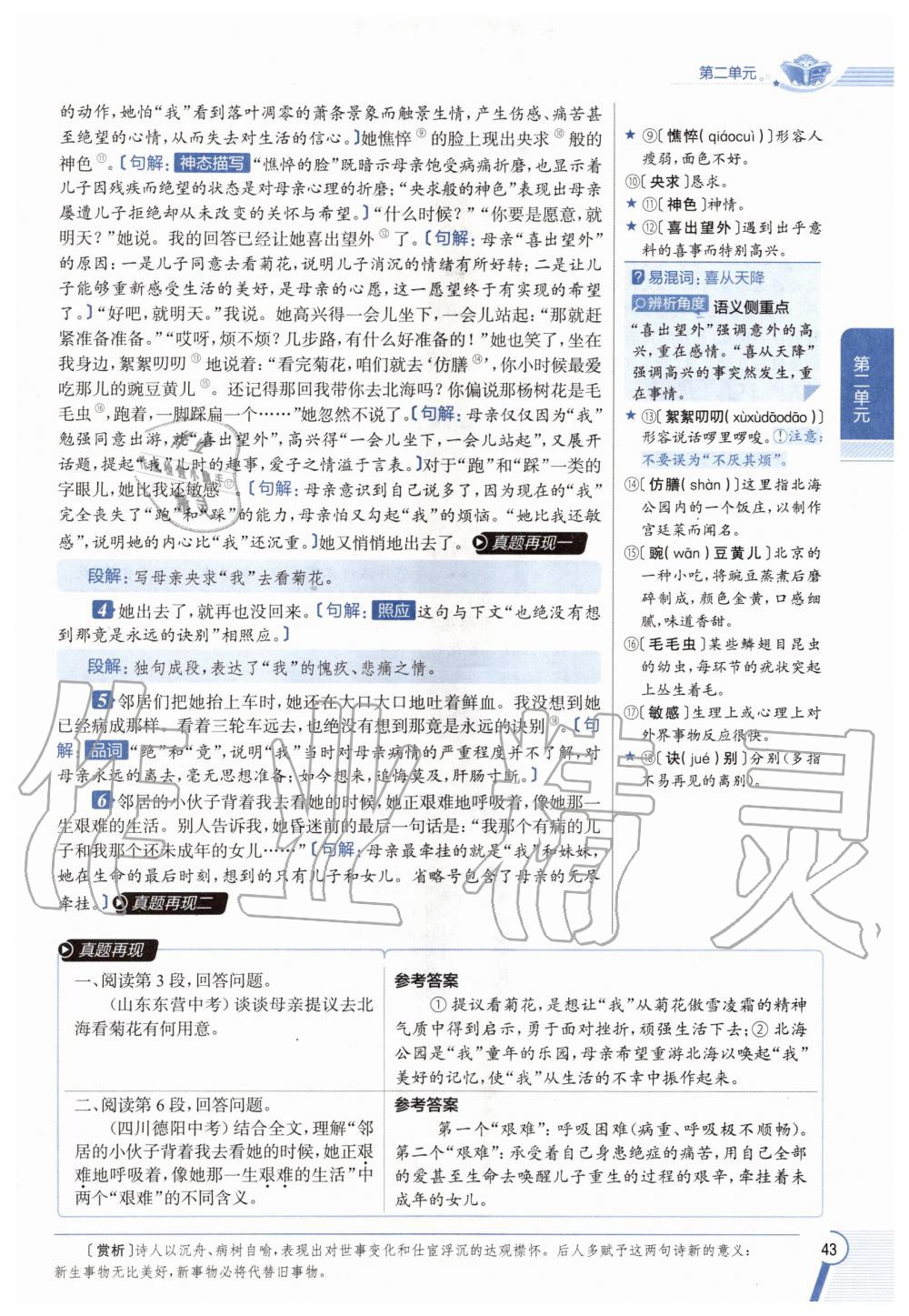 2020年教材課本七年級(jí)語(yǔ)文上冊(cè)人教版五四制 參考答案第43頁(yè)