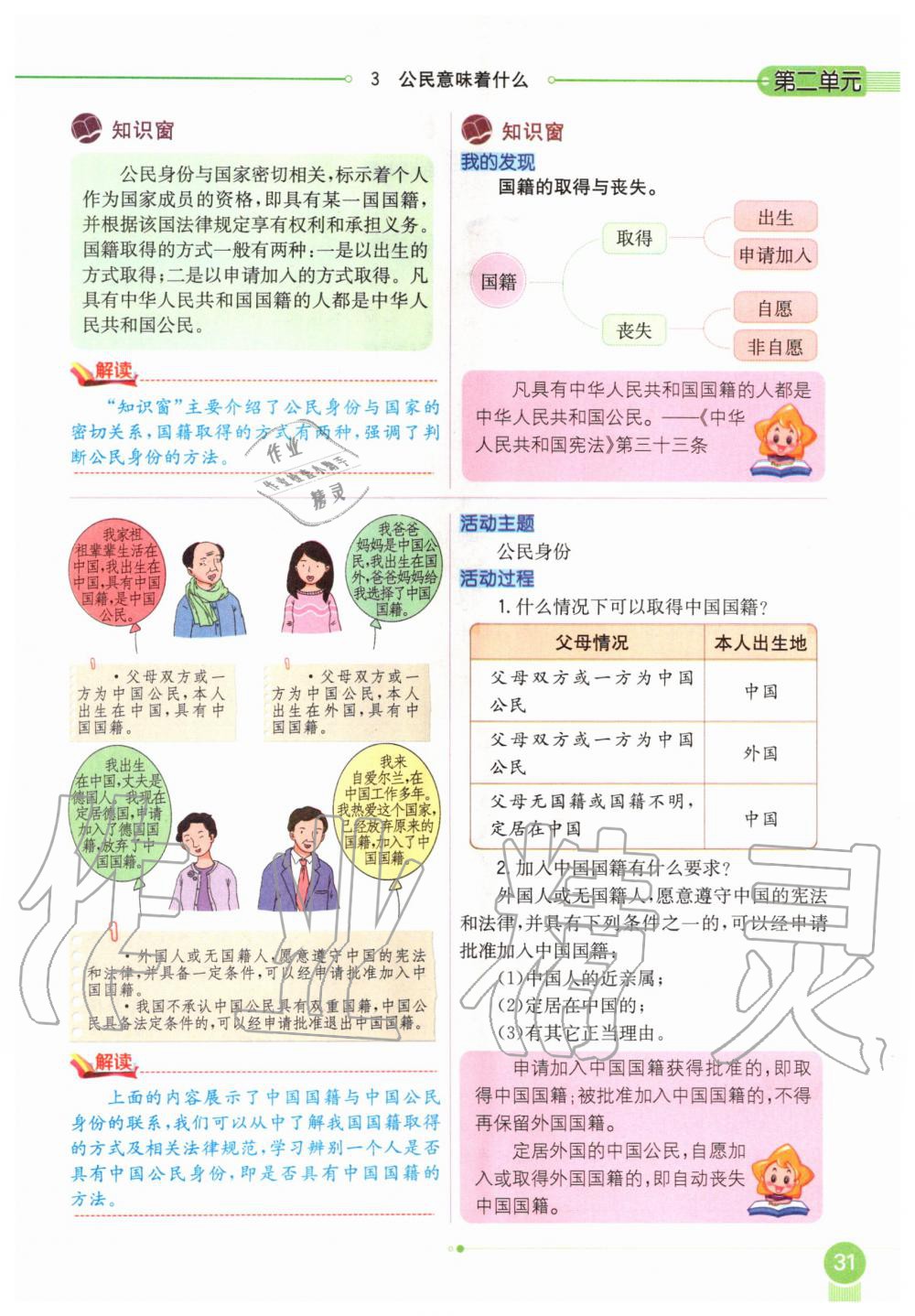 2020年教材課本六年級(jí)道德與法治上冊人教版 參考答案第31頁