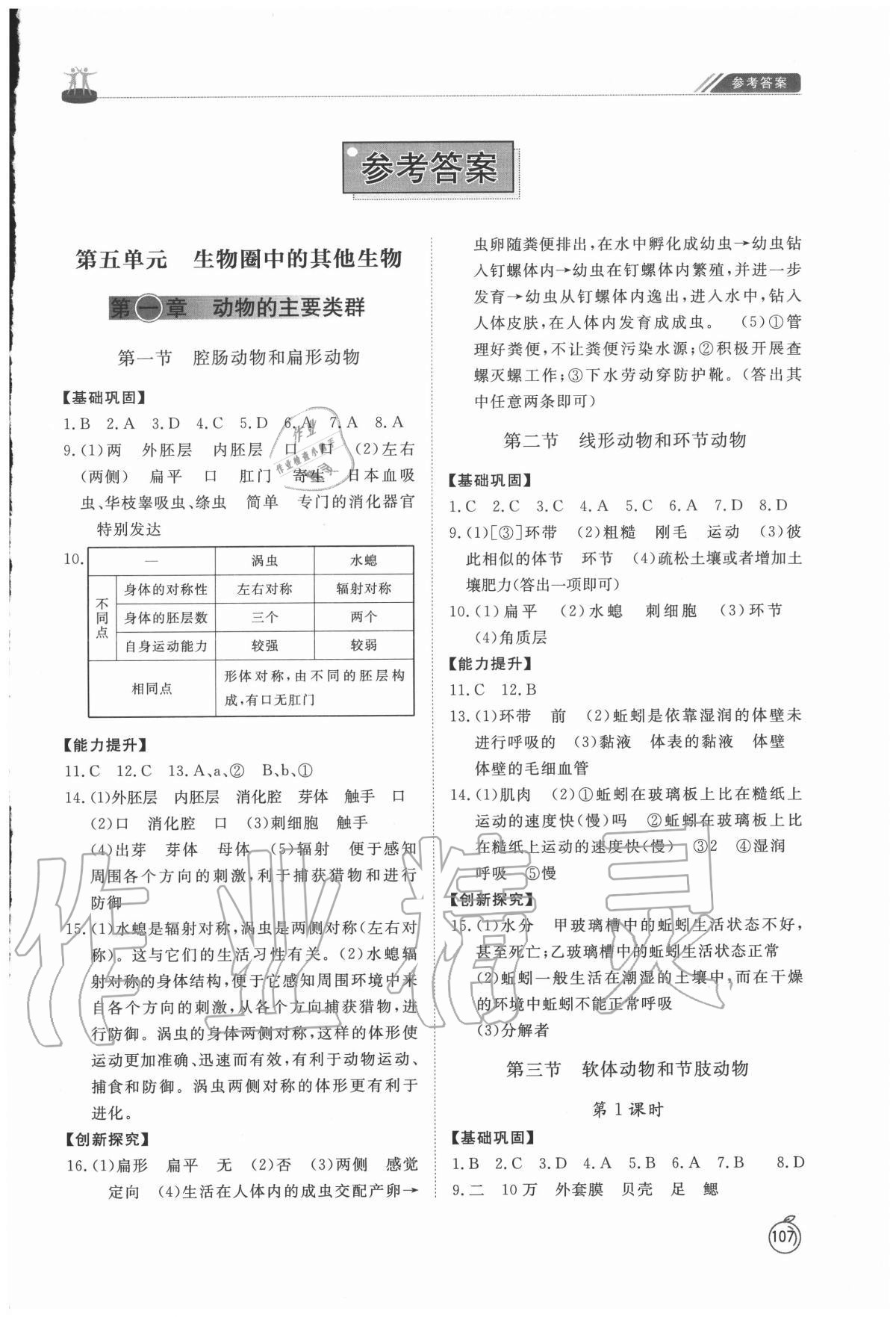 2020年初中同步練習(xí)冊八年級生物上冊人教版 第1頁