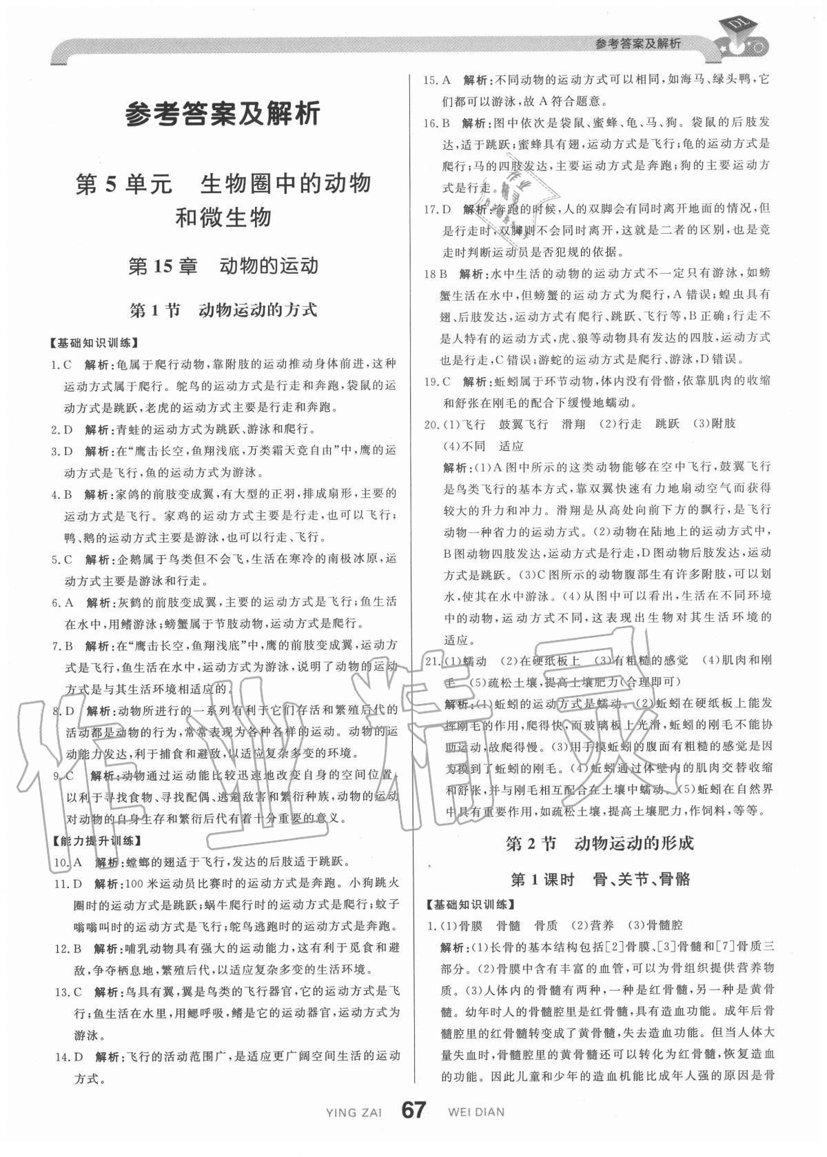 2020年抖練吧八年級生物上冊北師大版 參考答案第1頁