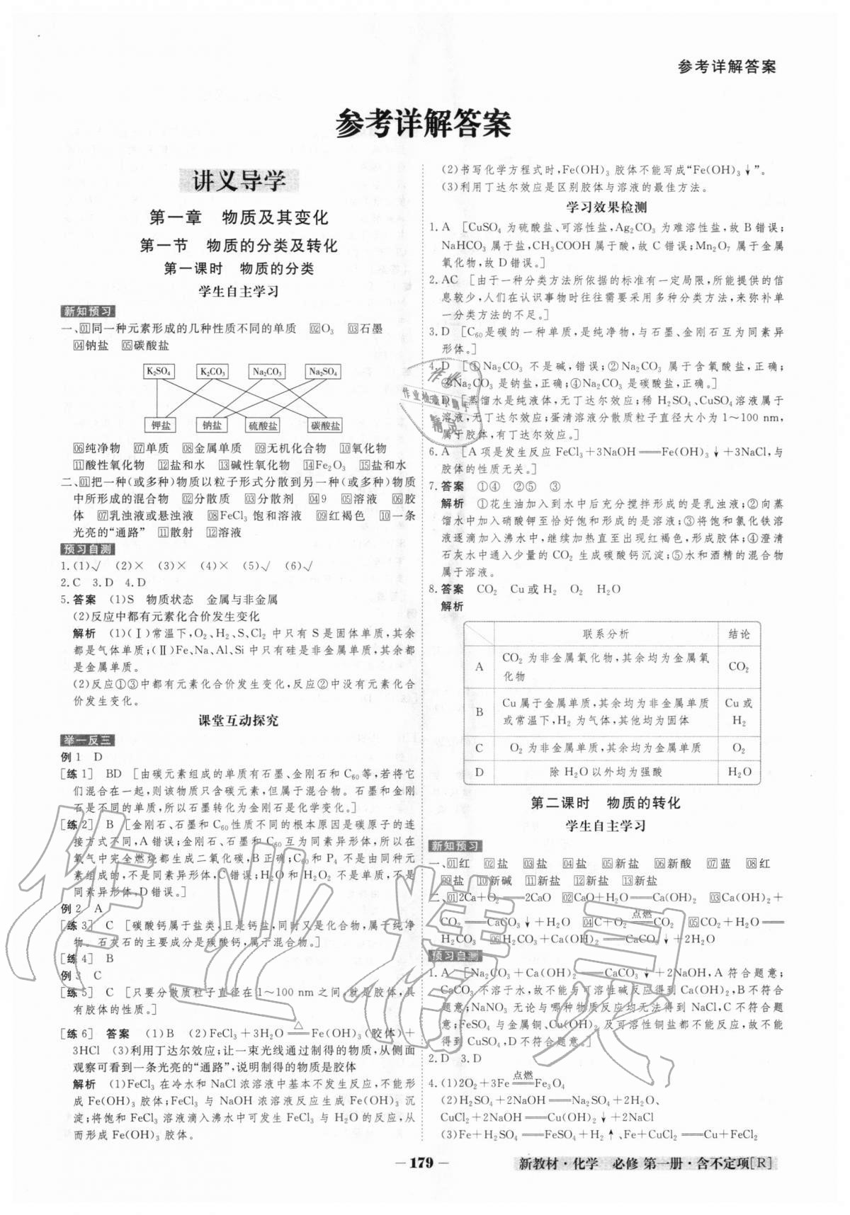 2020年金版教程高中新課程創(chuàng)新導(dǎo)學(xué)案化學(xué)必修第一冊人教版 參考答案第1頁