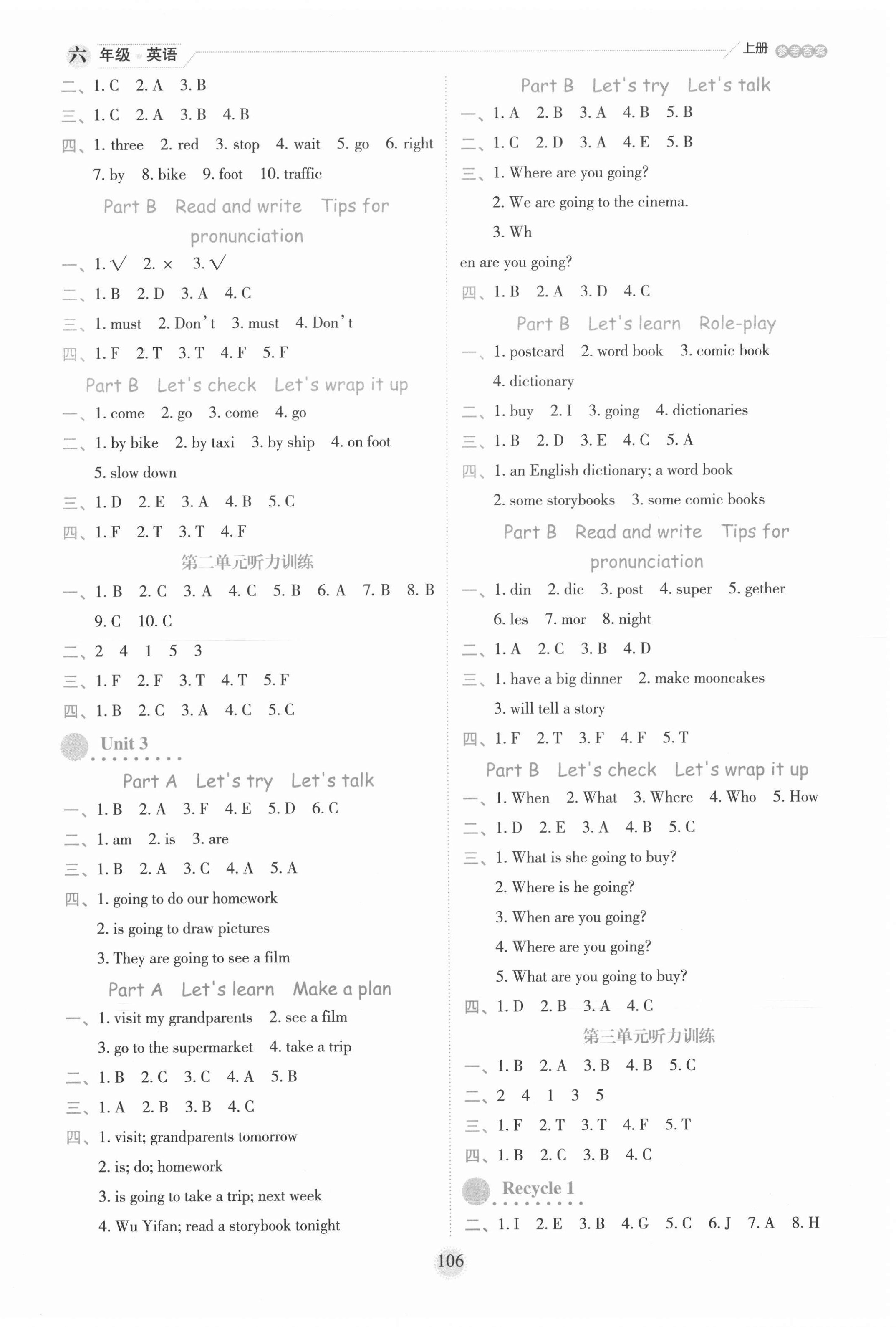 2020年百分學(xué)生作業(yè)本題練王六年級(jí)英語(yǔ)上冊(cè)人教PEP版 參考答案第2頁(yè)