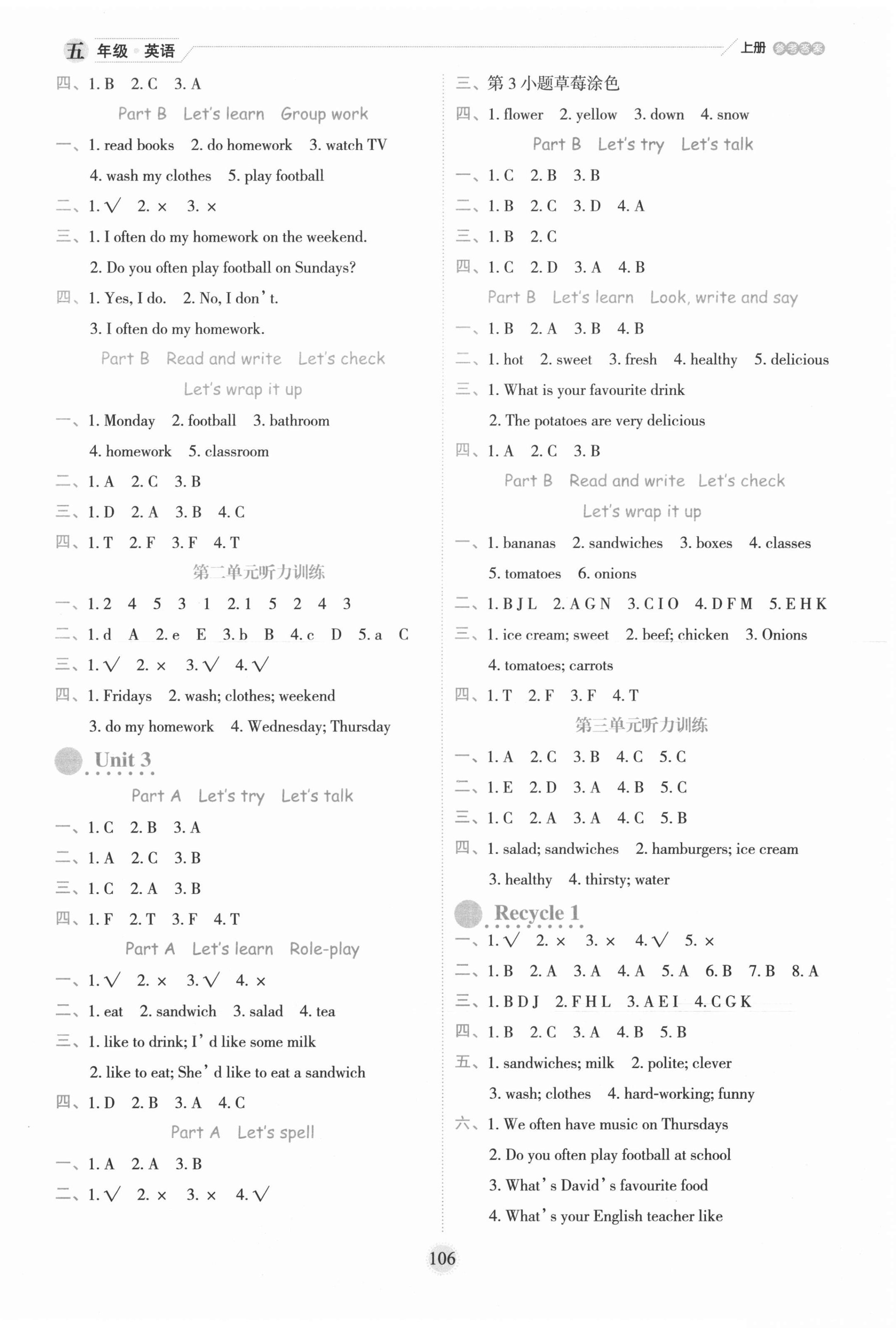 2020年優(yōu)秀生作業(yè)本五年級(jí)英語(yǔ)上冊(cè)人教PEP版 參考答案第2頁(yè)