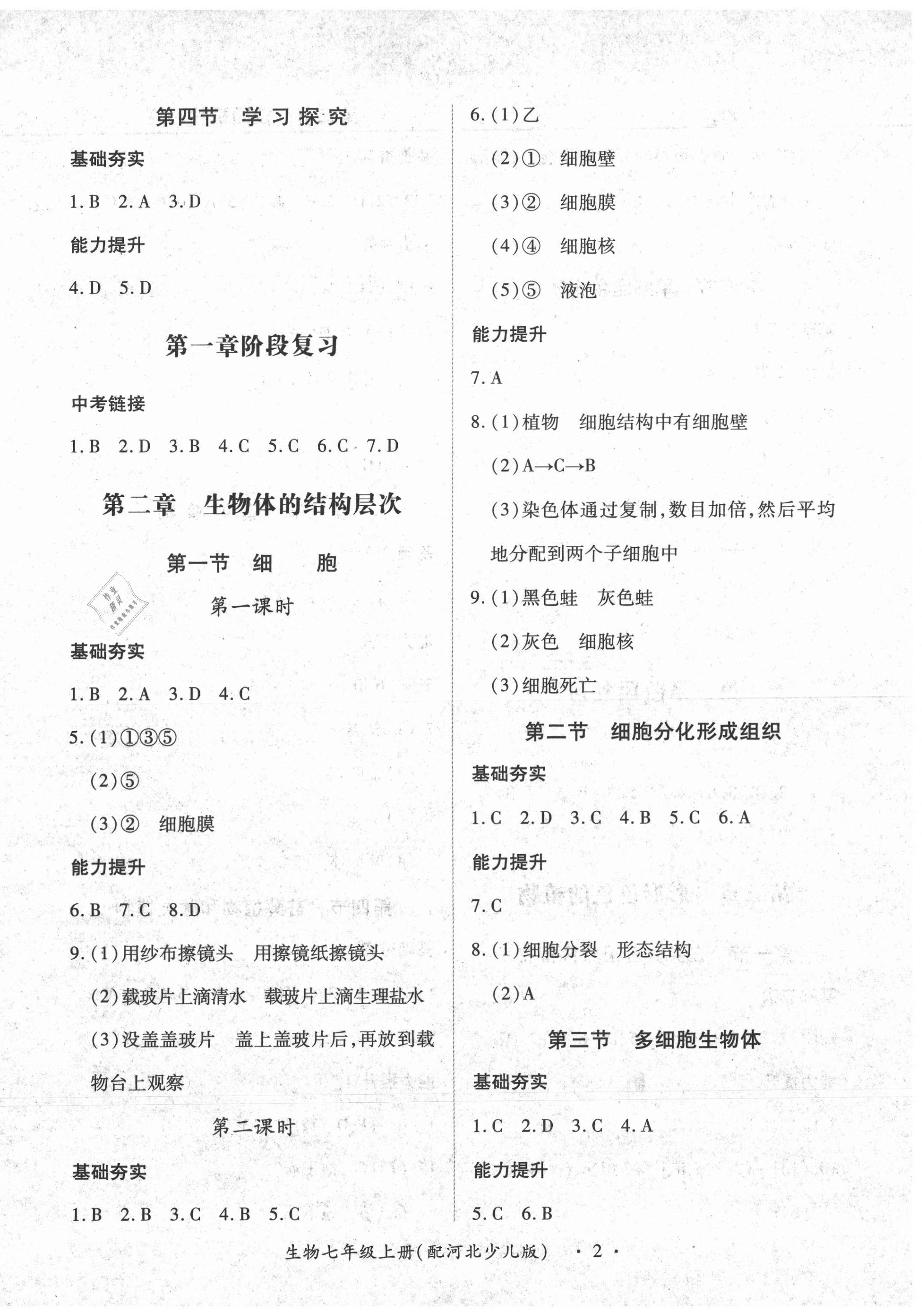 2020年一課一練創(chuàng)新練習(xí)七年級(jí)生物上冊(cè)冀少版 第2頁(yè)