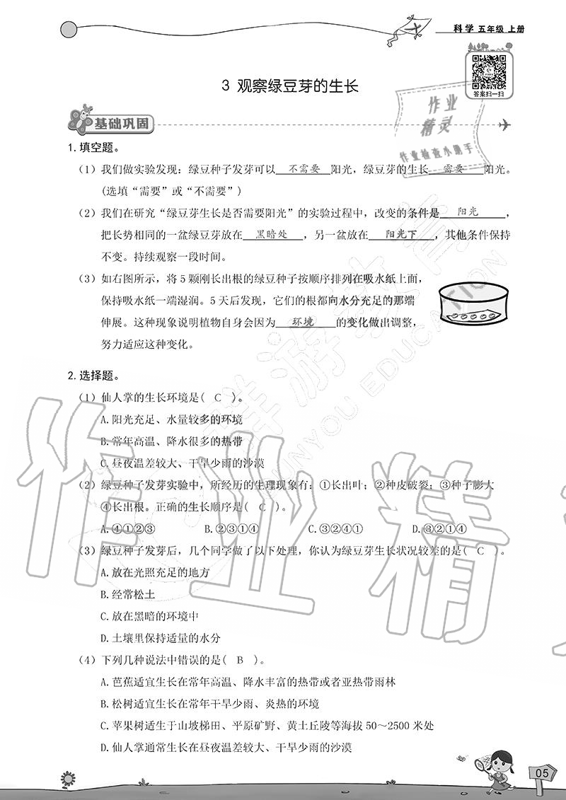 2020年雙全學(xué)業(yè)堂小學(xué)科學(xué)五年級(jí)上冊(cè)教科版 參考答案第5頁