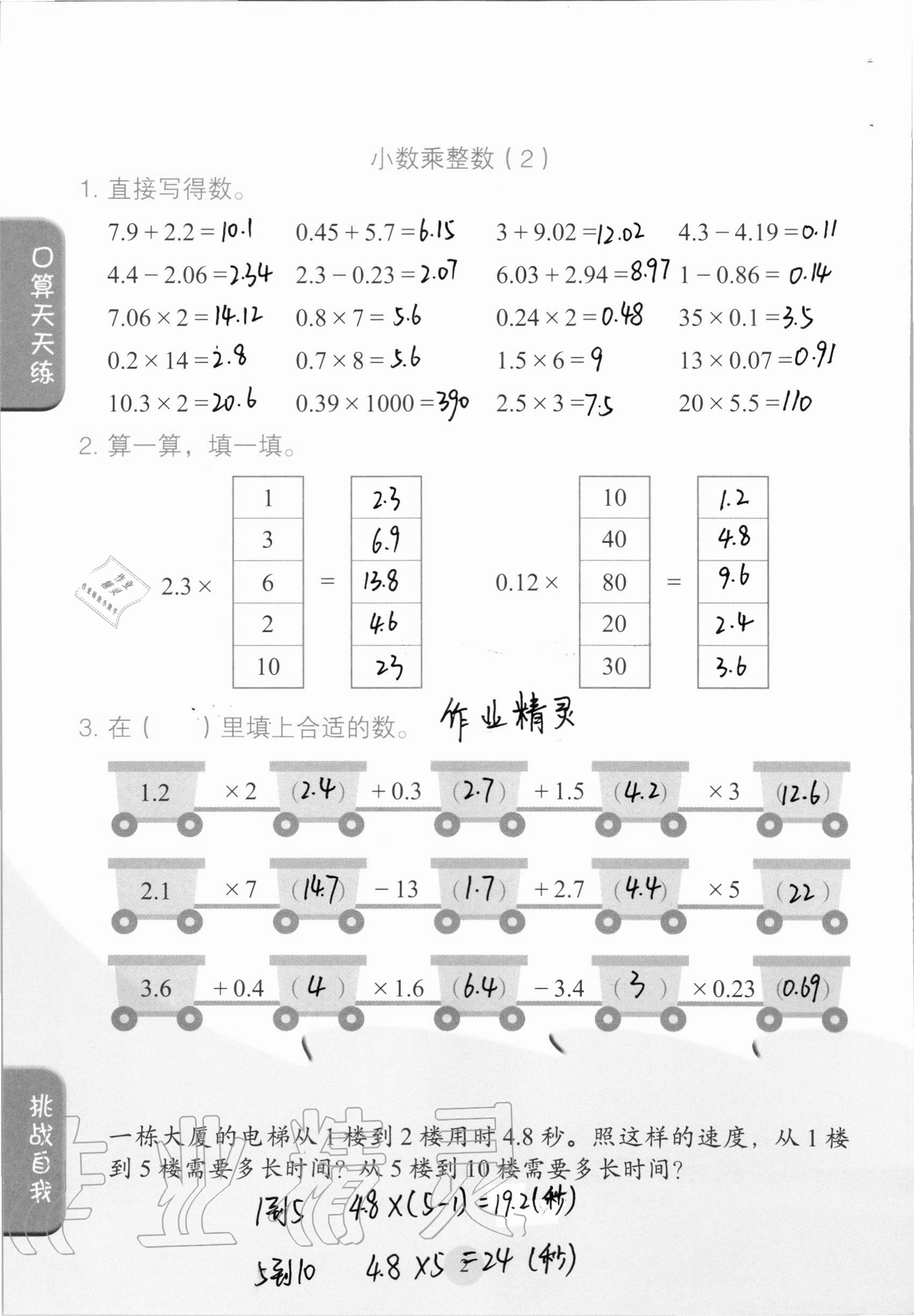 2020年口算小狀元五年級(jí)上冊(cè)人教版人民教育出版社 參考答案第2頁(yè)