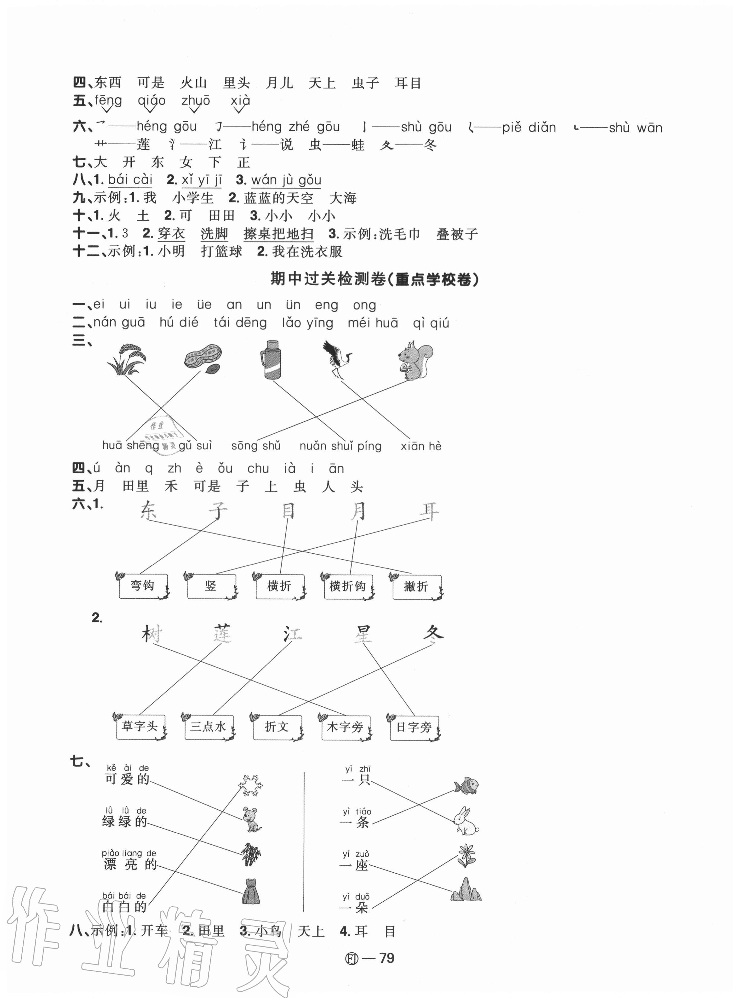 2020年阳光同学一线名师全优好卷一年级语文上册人教版福建专版 参考答案第3页