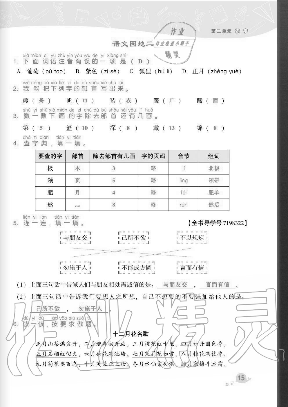 2020年綜合應(yīng)用創(chuàng)新題典中點(diǎn)二年級(jí)語(yǔ)文上冊(cè)人教版福建專版 參考答案第15頁(yè)