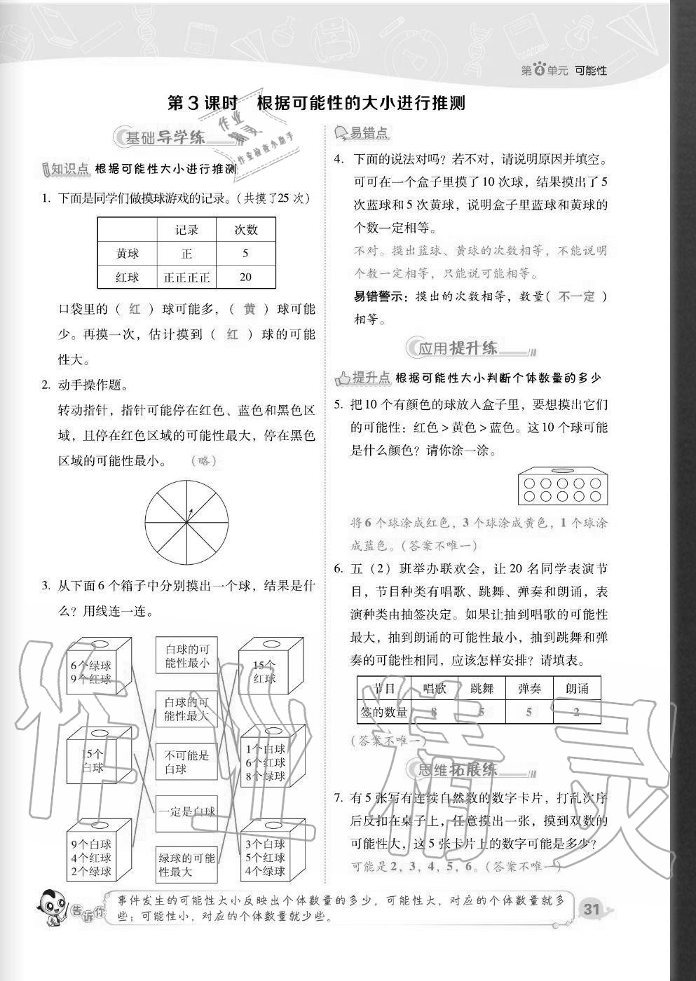 2020年綜合應(yīng)用創(chuàng)新題典中點(diǎn)五年級數(shù)學(xué)上冊人教版福建專版 參考答案第31頁