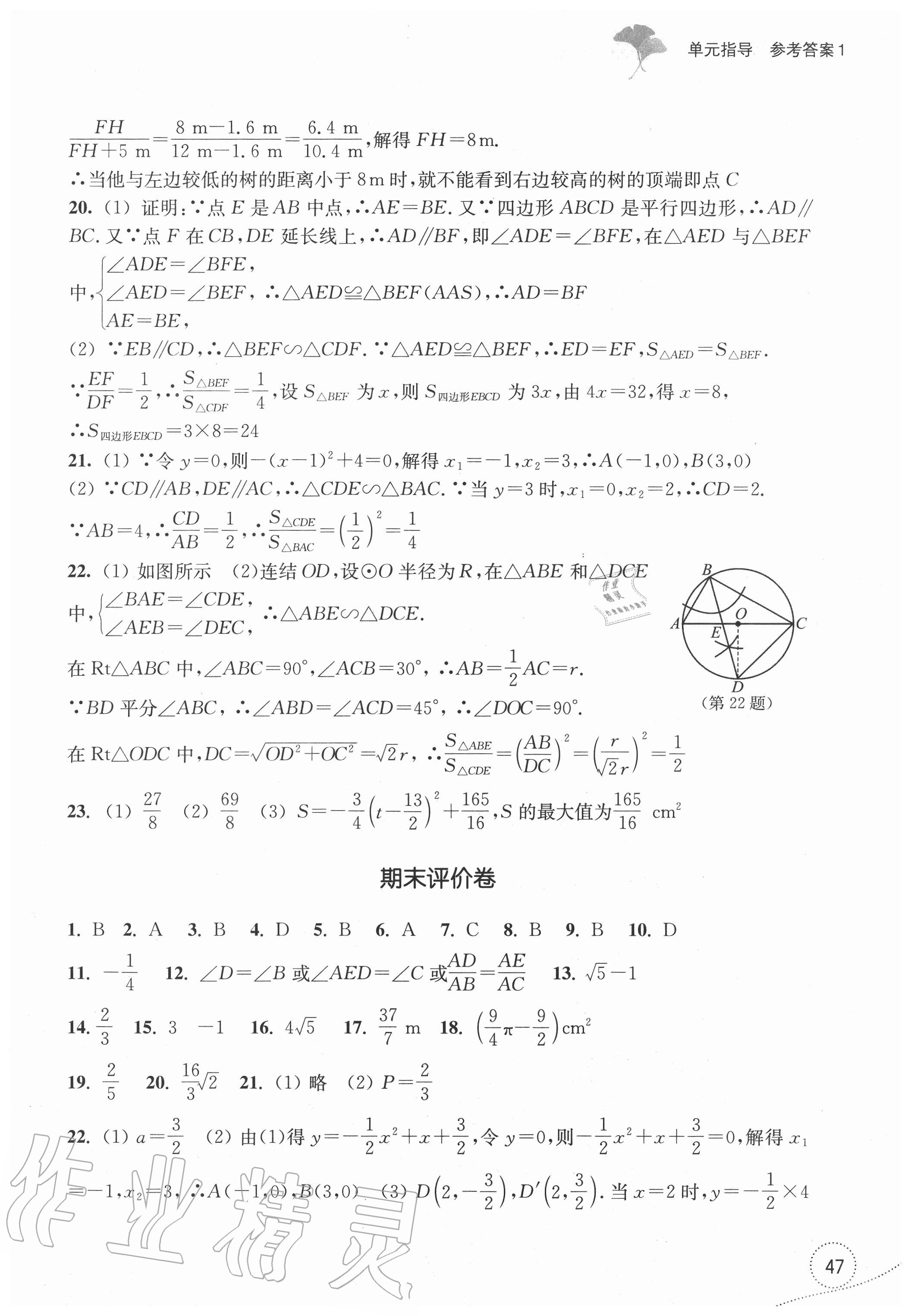 2020年學習指導與評價九年級數(shù)學上冊浙教版 參考答案第7頁