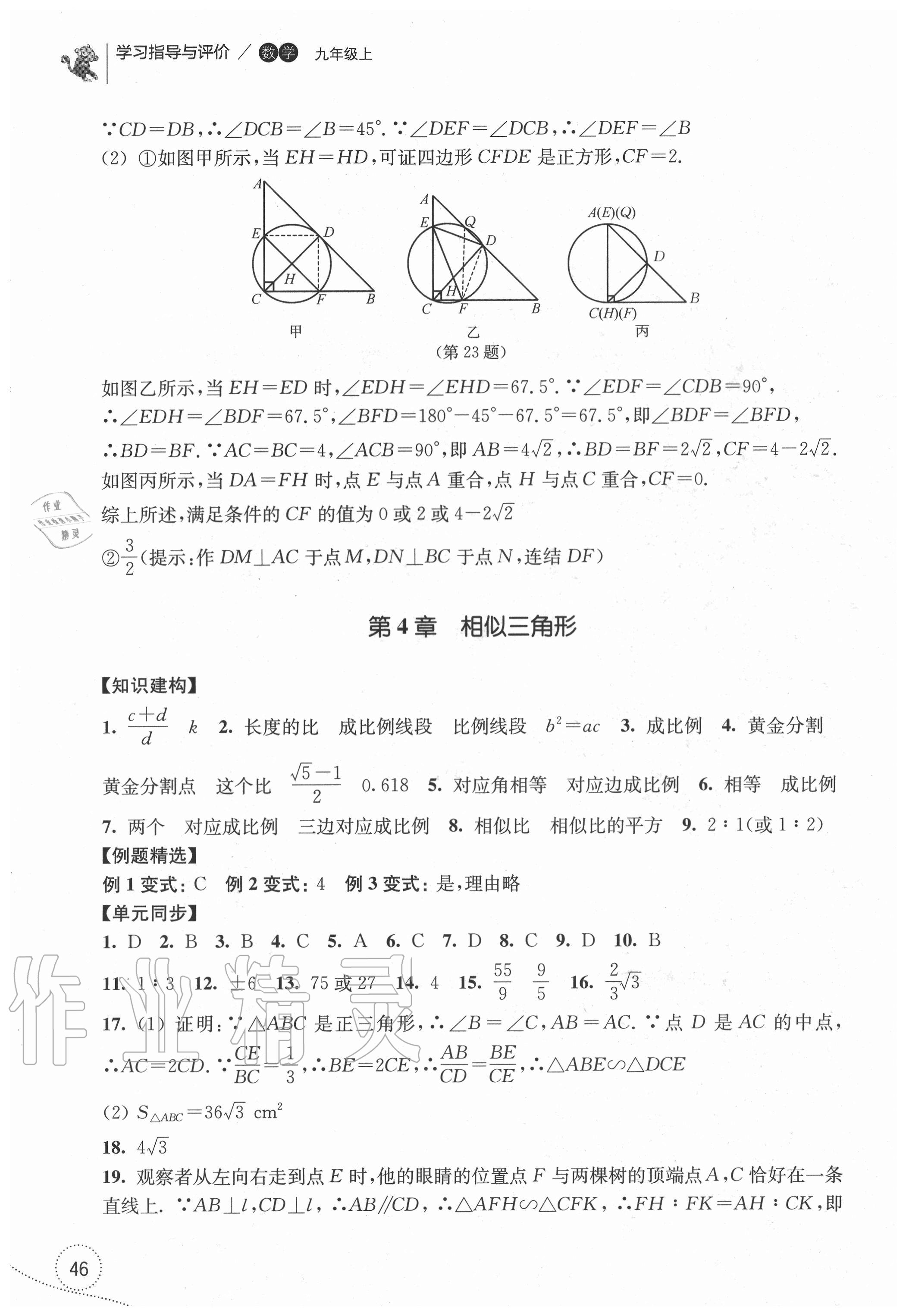 2020年學習指導與評價九年級數(shù)學上冊浙教版 參考答案第6頁