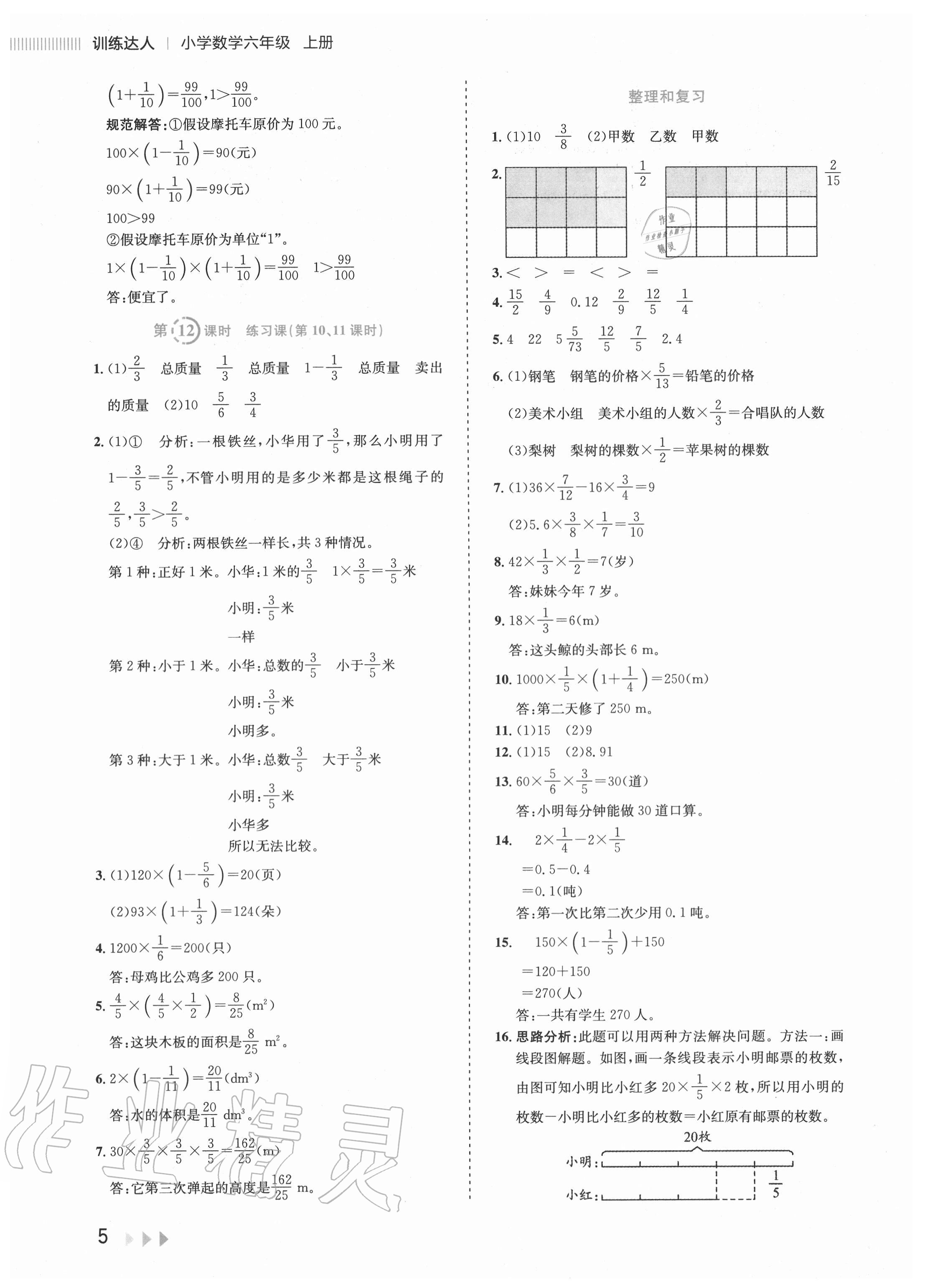 2020年訓(xùn)練達(dá)人小學(xué)數(shù)學(xué)六年級上冊人教版 參考答案第5頁