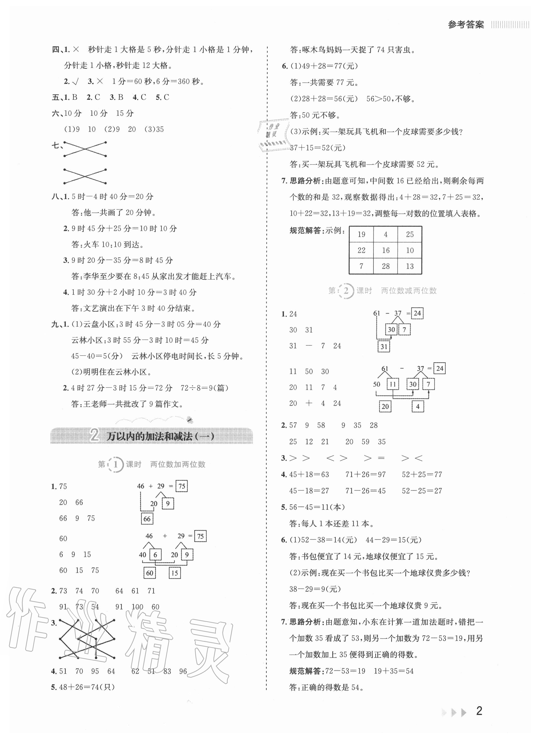 2020年訓練達人小學數學三年級上冊人教版 參考答案第2頁