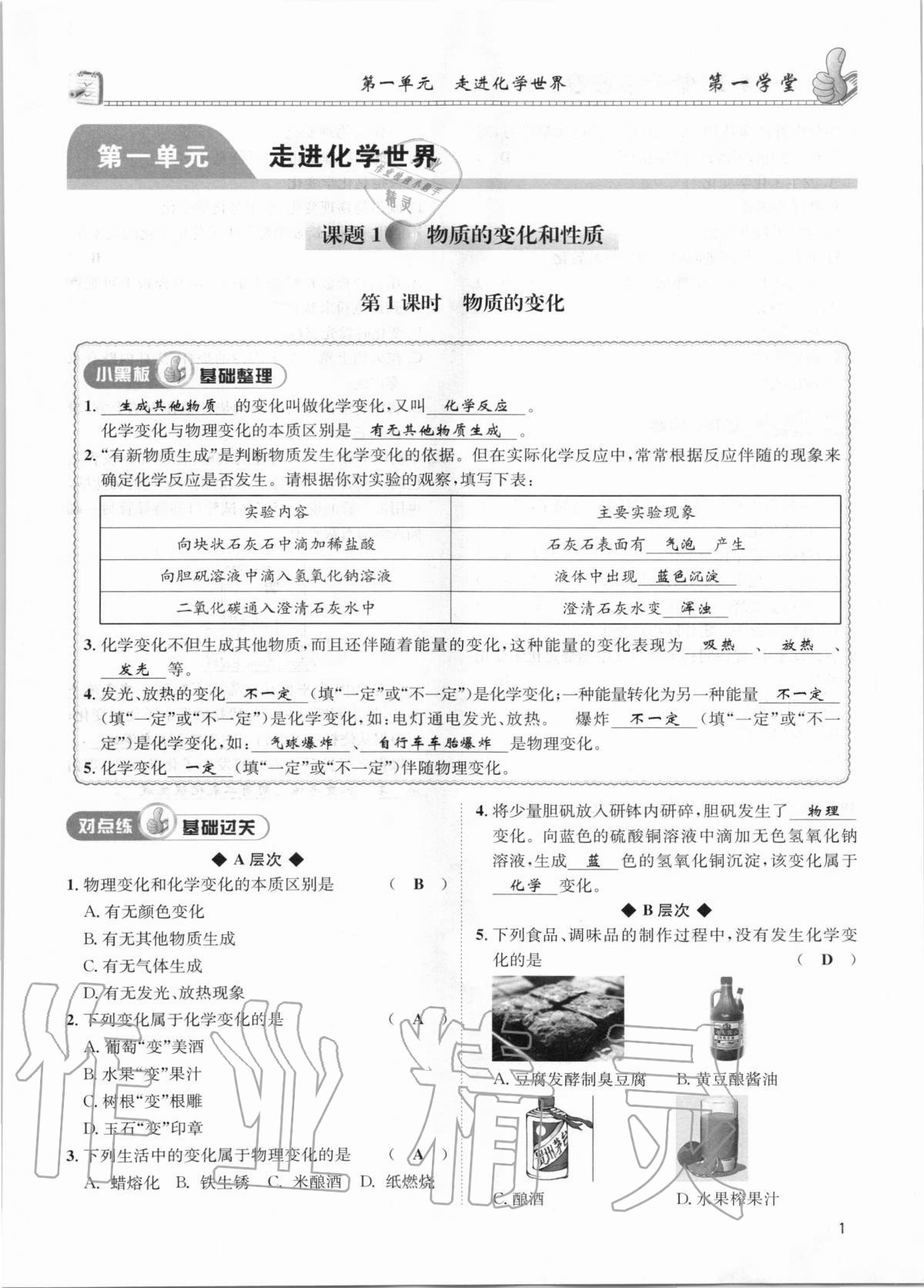 2020年第一學(xué)堂九年級化學(xué)上冊人教版 第1頁