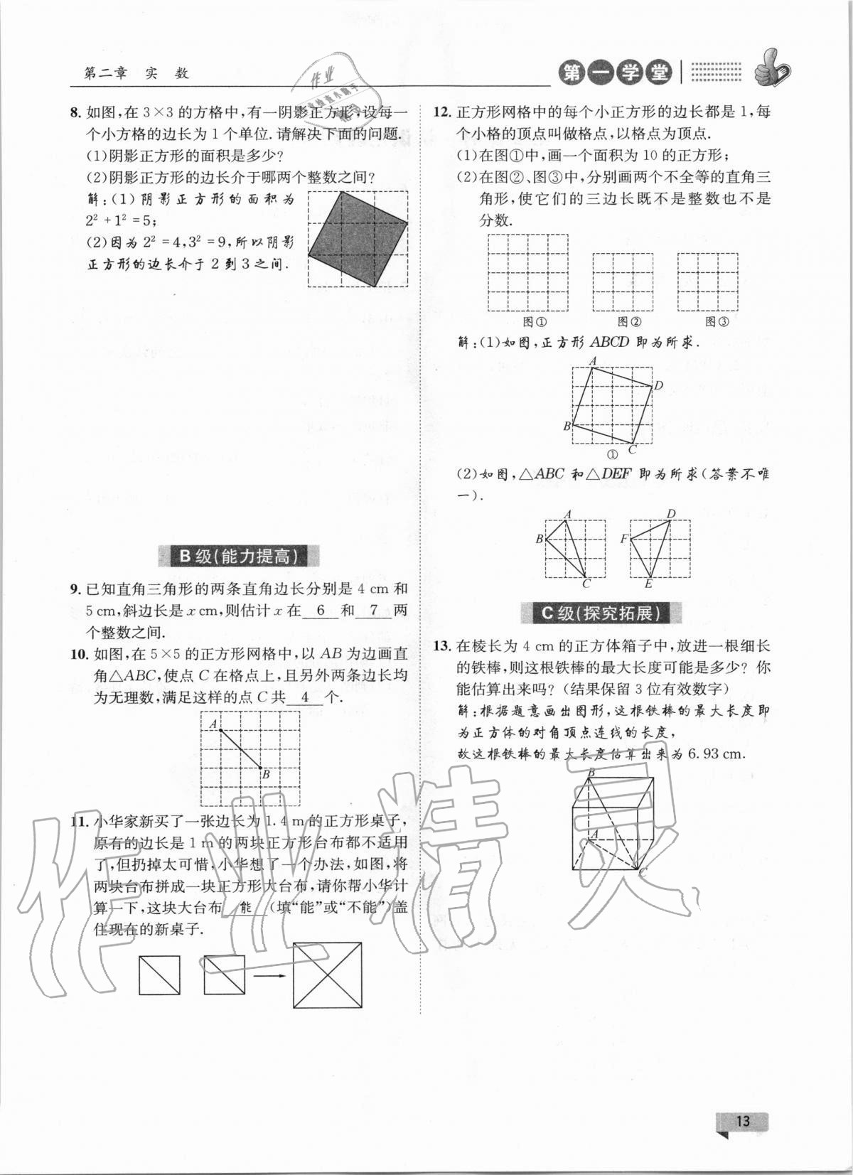 2020年第一學堂八年級數學上冊北師大版 參考答案第13頁