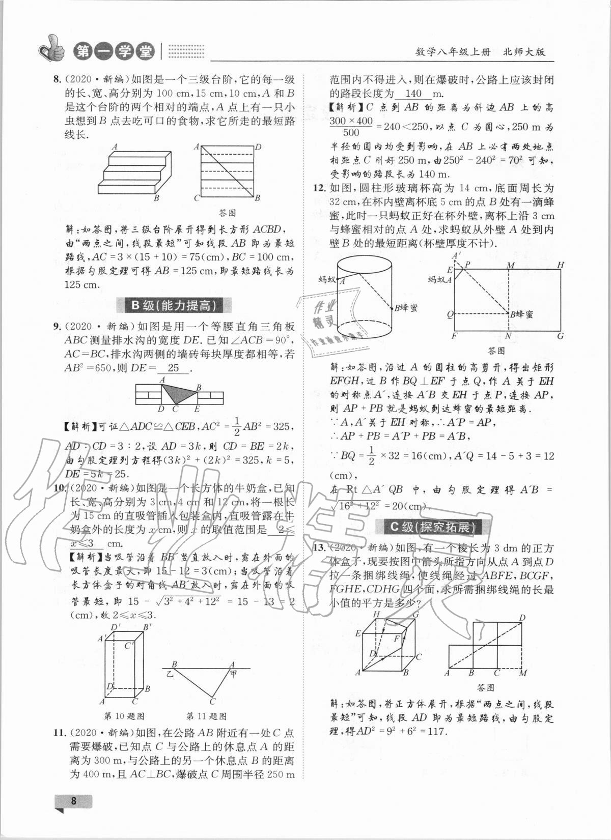 2020年第一學(xué)堂八年級數(shù)學(xué)上冊北師大版 參考答案第8頁