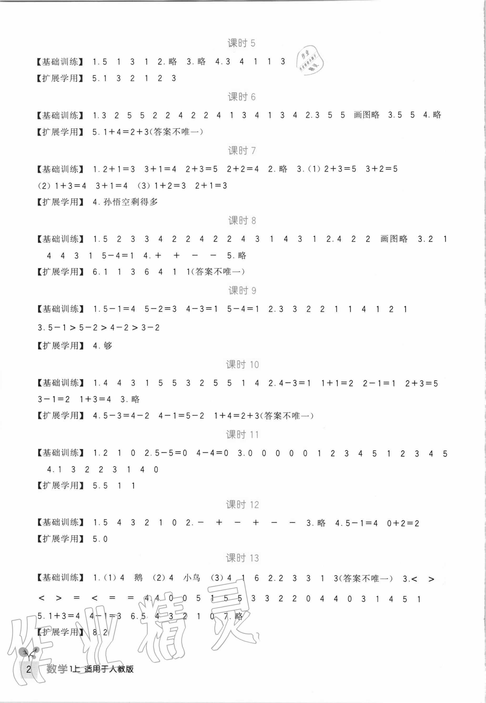 2020年小學(xué)生學(xué)習(xí)實踐園地一年級數(shù)學(xué)上冊人教版 第2頁