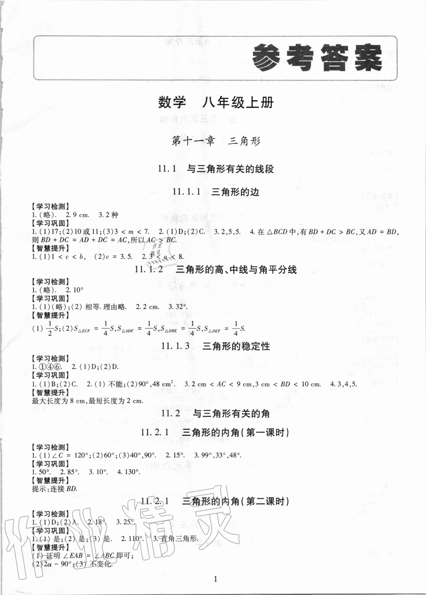 2020年智慧学习八年级数学上册人教版明天出版社 第1页