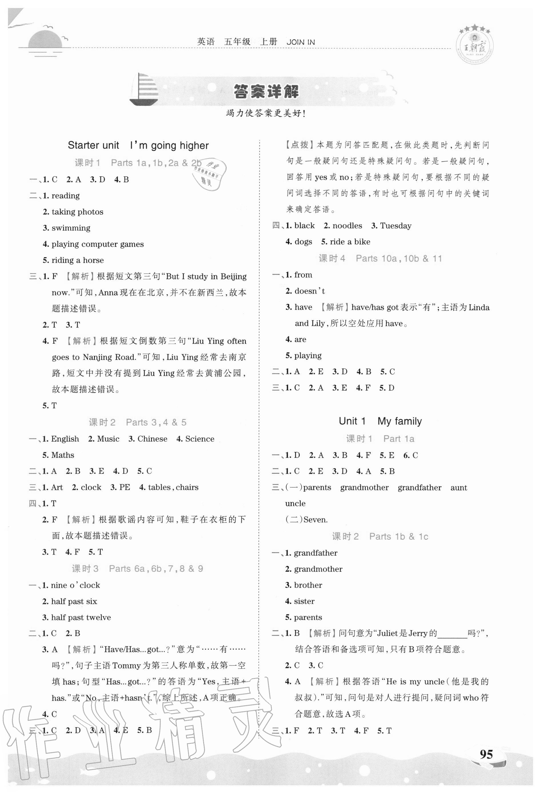 2020年王朝霞德才兼备作业创新设计五年级英语上册剑桥版 第1页