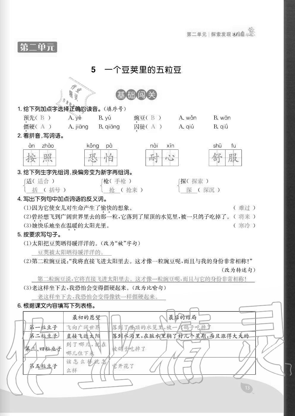 2020年七天學(xué)練考四年級語文上冊人教版 參考答案第13頁