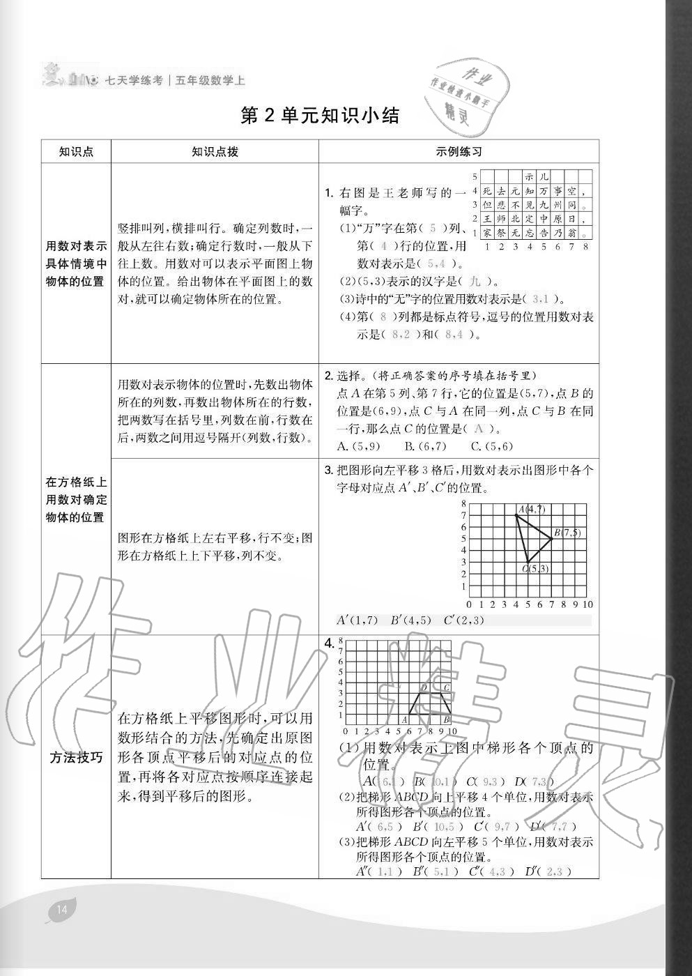 2020年七天學練考五年級數(shù)學上冊人教版 參考答案第14頁