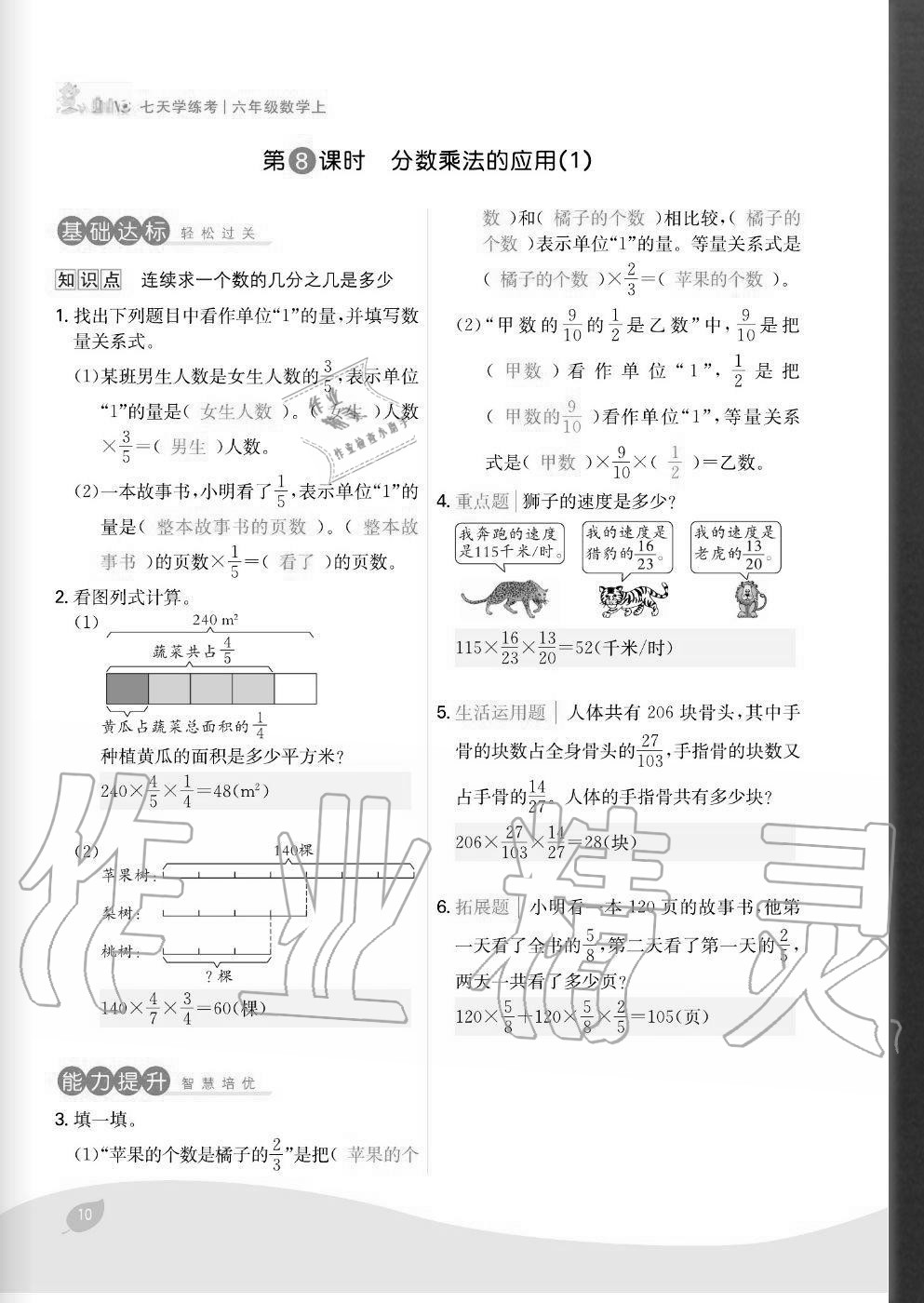 2020年七天學(xué)練考六年級數(shù)學(xué)上冊人教版 參考答案第10頁