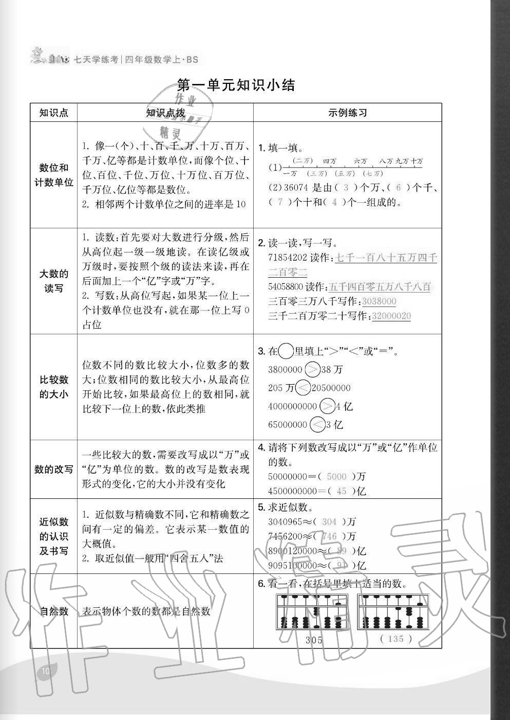 2020年七天學(xué)練考四年級數(shù)學(xué)上冊北師大版 參考答案第10頁