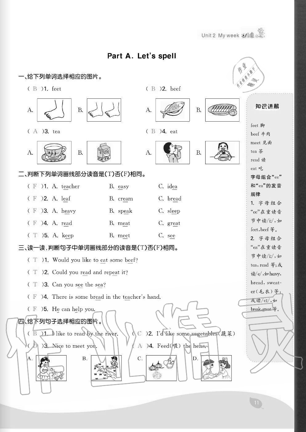 2020年七天學(xué)練考五年級英語上冊人教版 參考答案第11頁