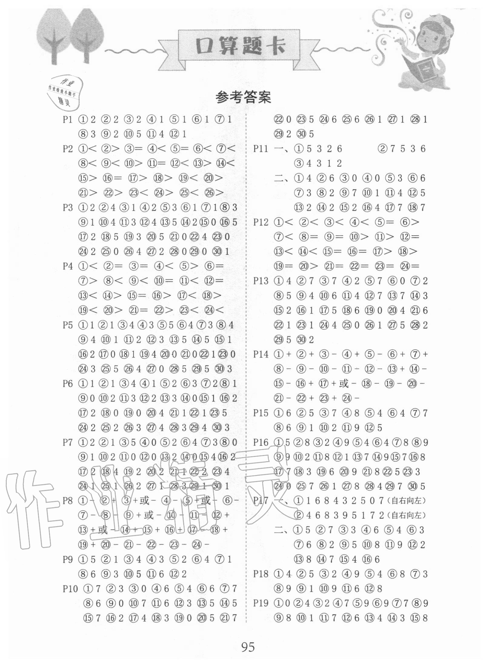 2020年口算題卡一年級(jí)上冊(cè)人教版中州古籍出版社 第1頁(yè)