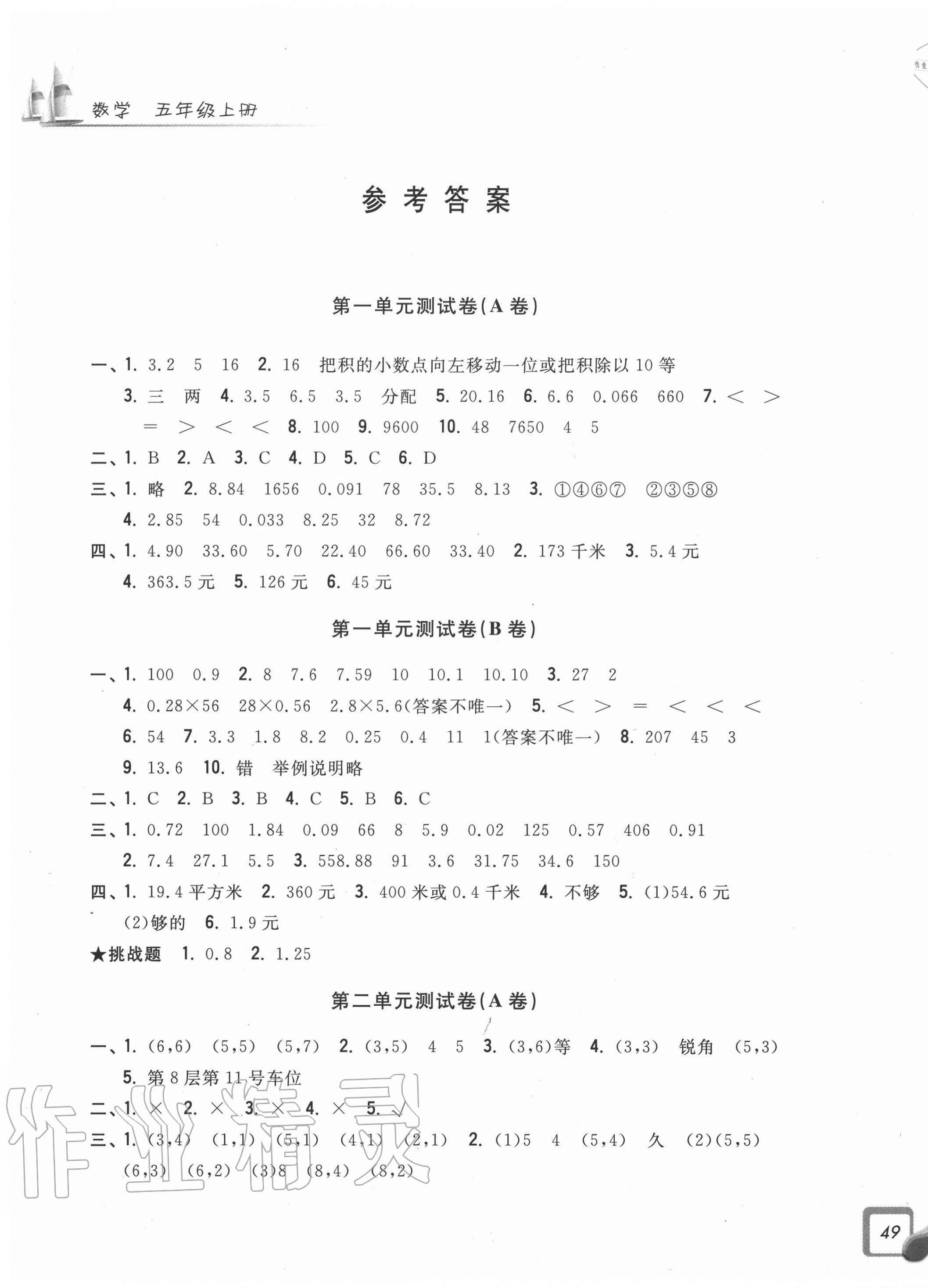 2020年學(xué)力測(cè)評(píng)小學(xué)生單元測(cè)試卷五年級(jí)數(shù)學(xué)上冊(cè)人教版 第1頁(yè)