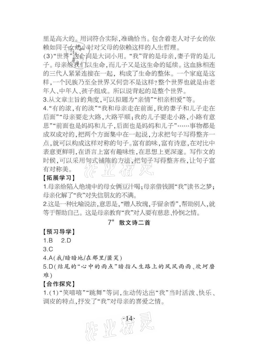 2020年課程導報七年級語文上冊人教版 參考答案第14頁