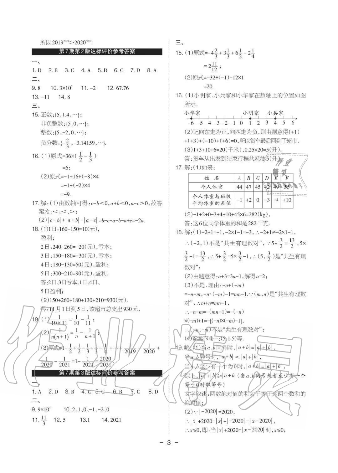 2020年課程導報七年級數學上冊華師大版 參考答案第7頁