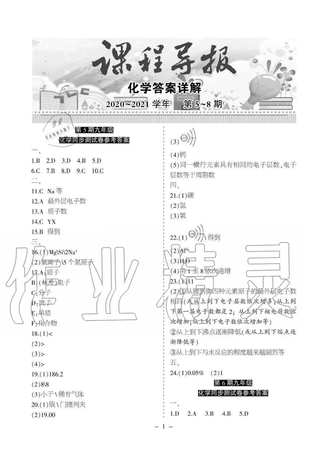 2020年課程導報九年級化學上冊人教版 參考答案第5頁