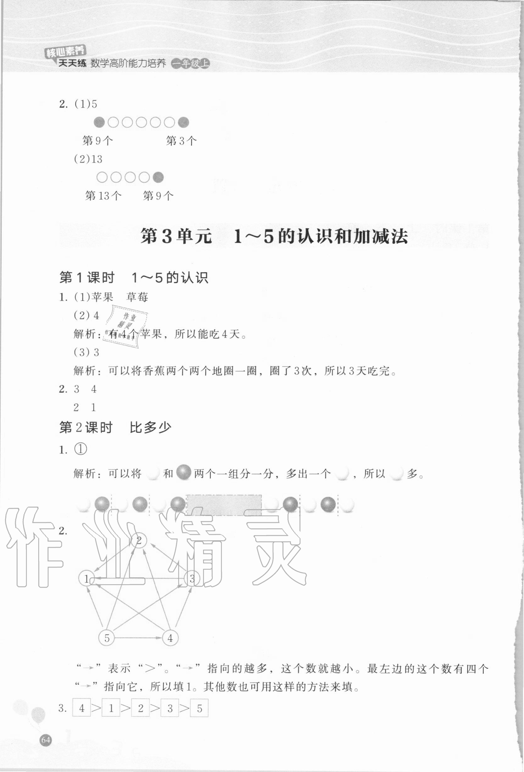 2020年核心素養(yǎng)天天練數(shù)學(xué)高階能力培養(yǎng)一年級(jí)上冊人教版 參考答案第3頁