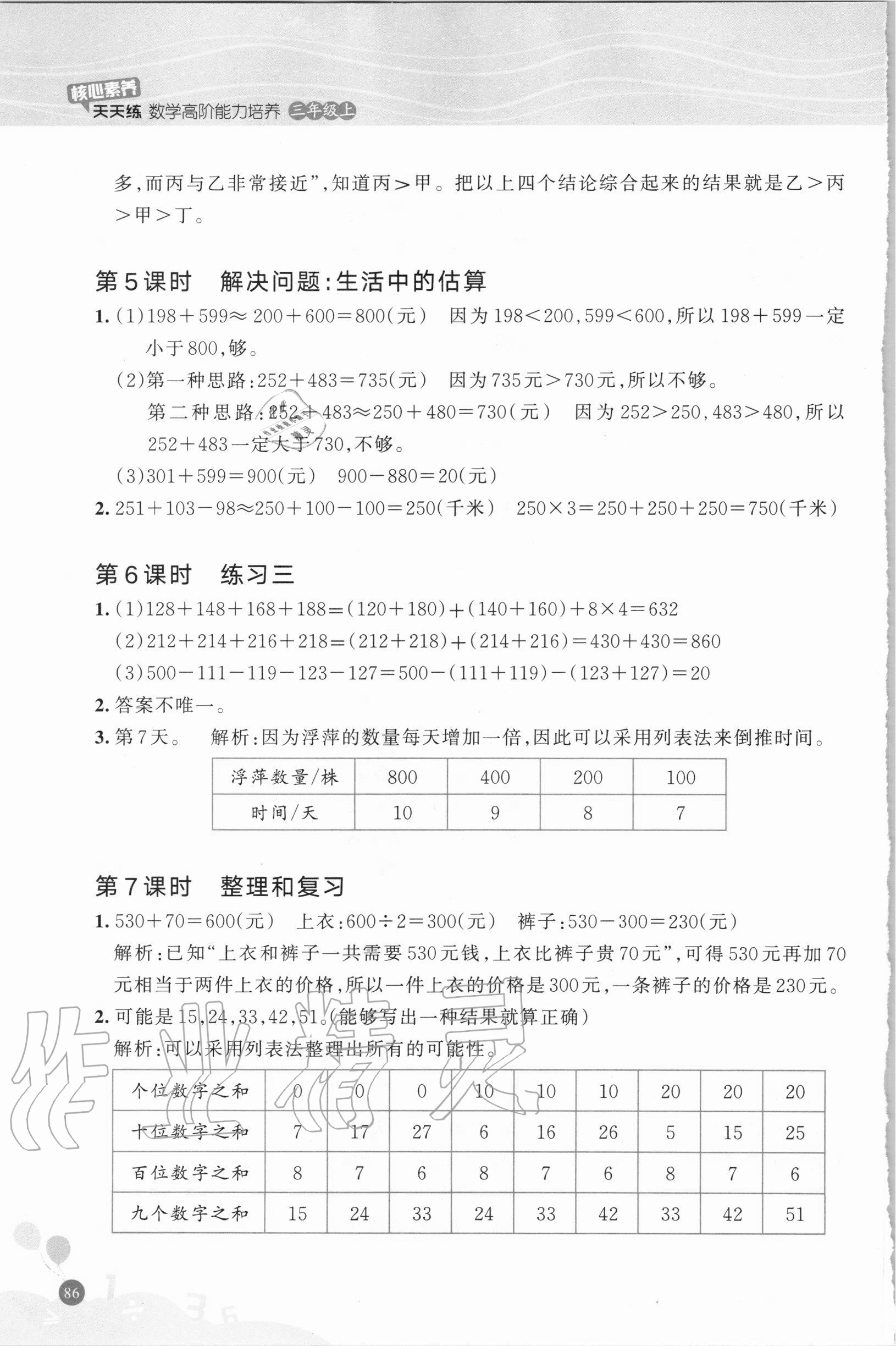 2020年核心素養(yǎng)天天練數(shù)學(xué)高階能力培養(yǎng)三年級(jí)上冊(cè)人教版 參考答案第3頁