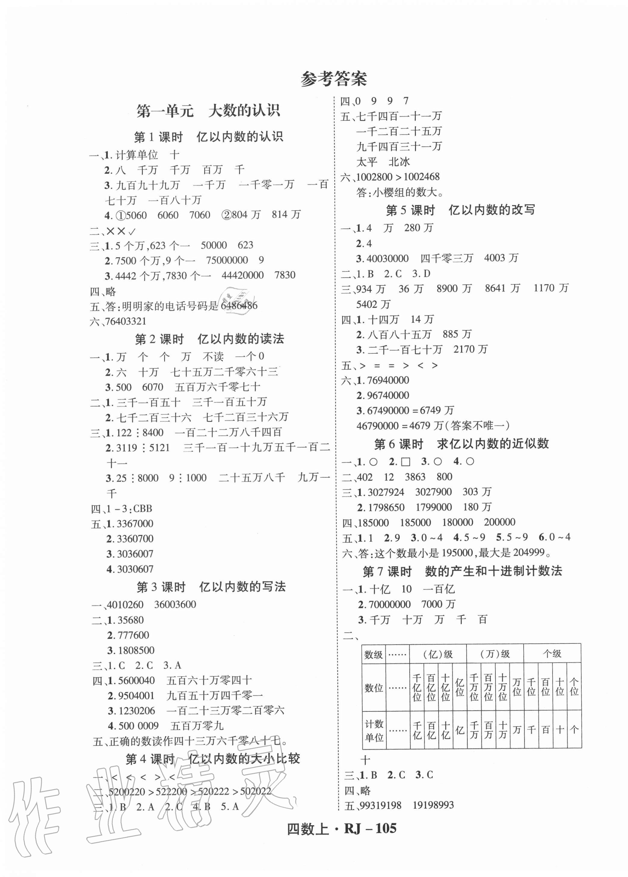 2020年尖兵題典天天練四年級數學上冊人教版 第1頁