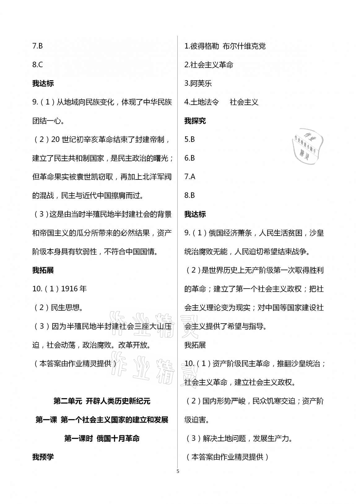 2020年导学新作业九年级历史与社会上册人教版 第5页