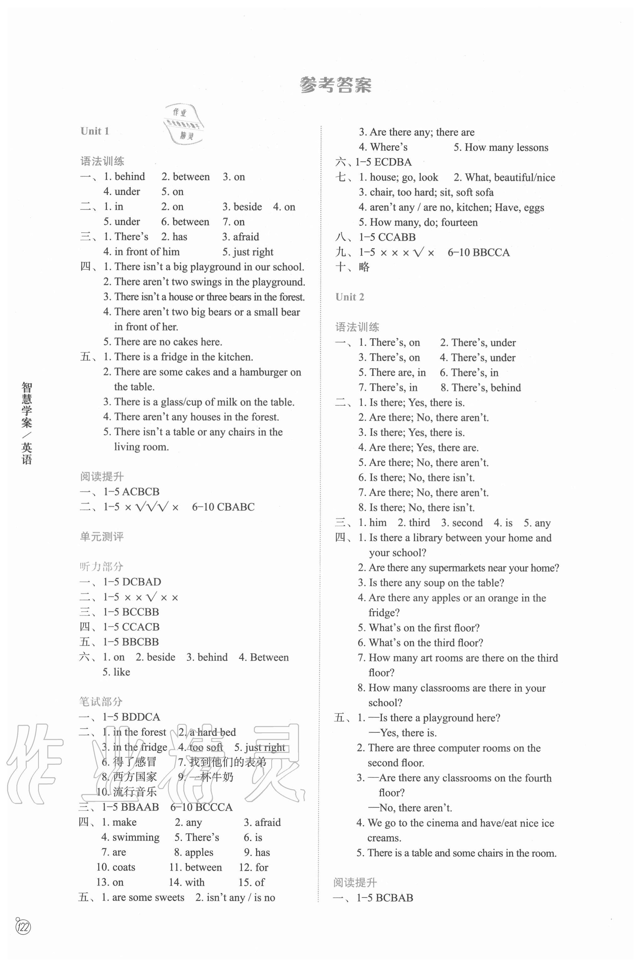 2020年智慧學(xué)案五年級(jí)英語上冊(cè)譯林版 參考答案第1頁