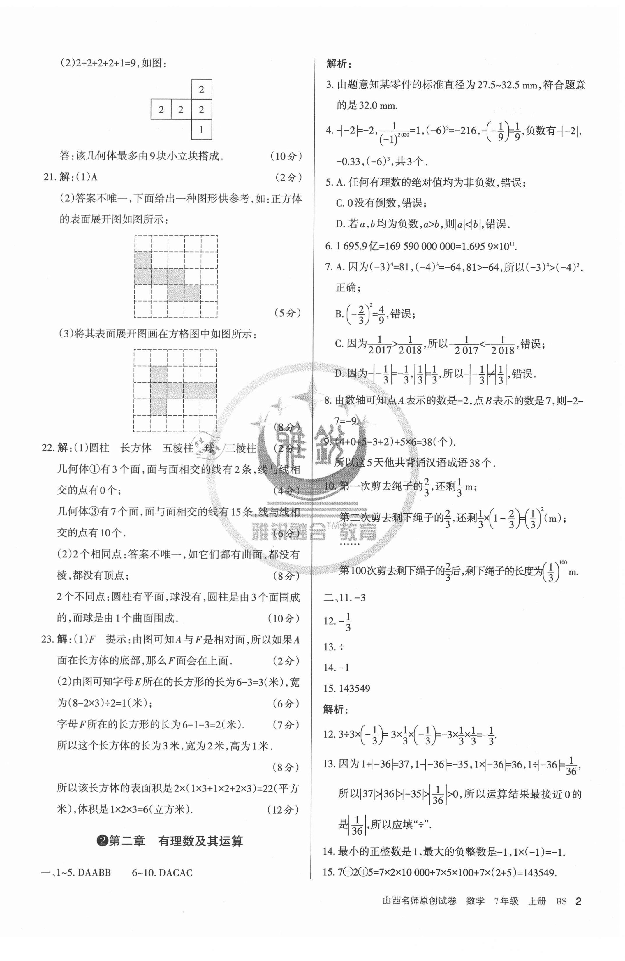 2020年山西名師原創(chuàng)試卷七年級(jí)數(shù)學(xué)上冊(cè)北師大版 第2頁(yè)