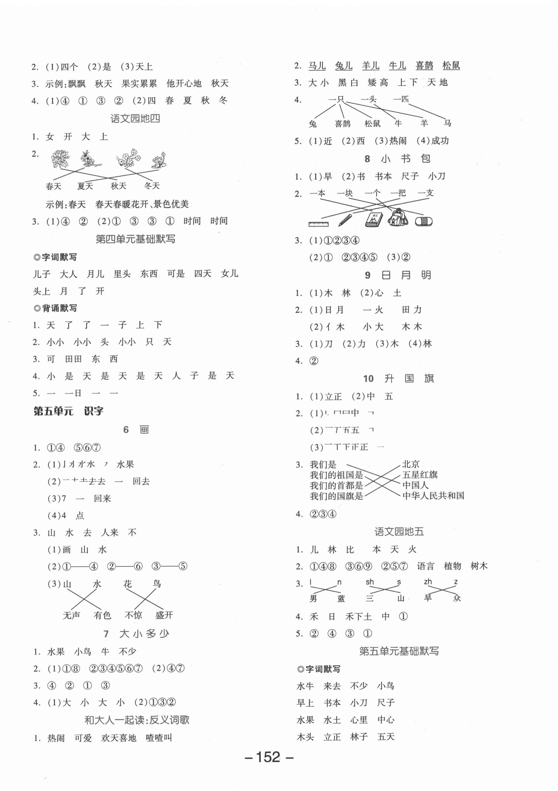 2020年全品学练考一年级语文上册人教版福建专版 参考答案第4页