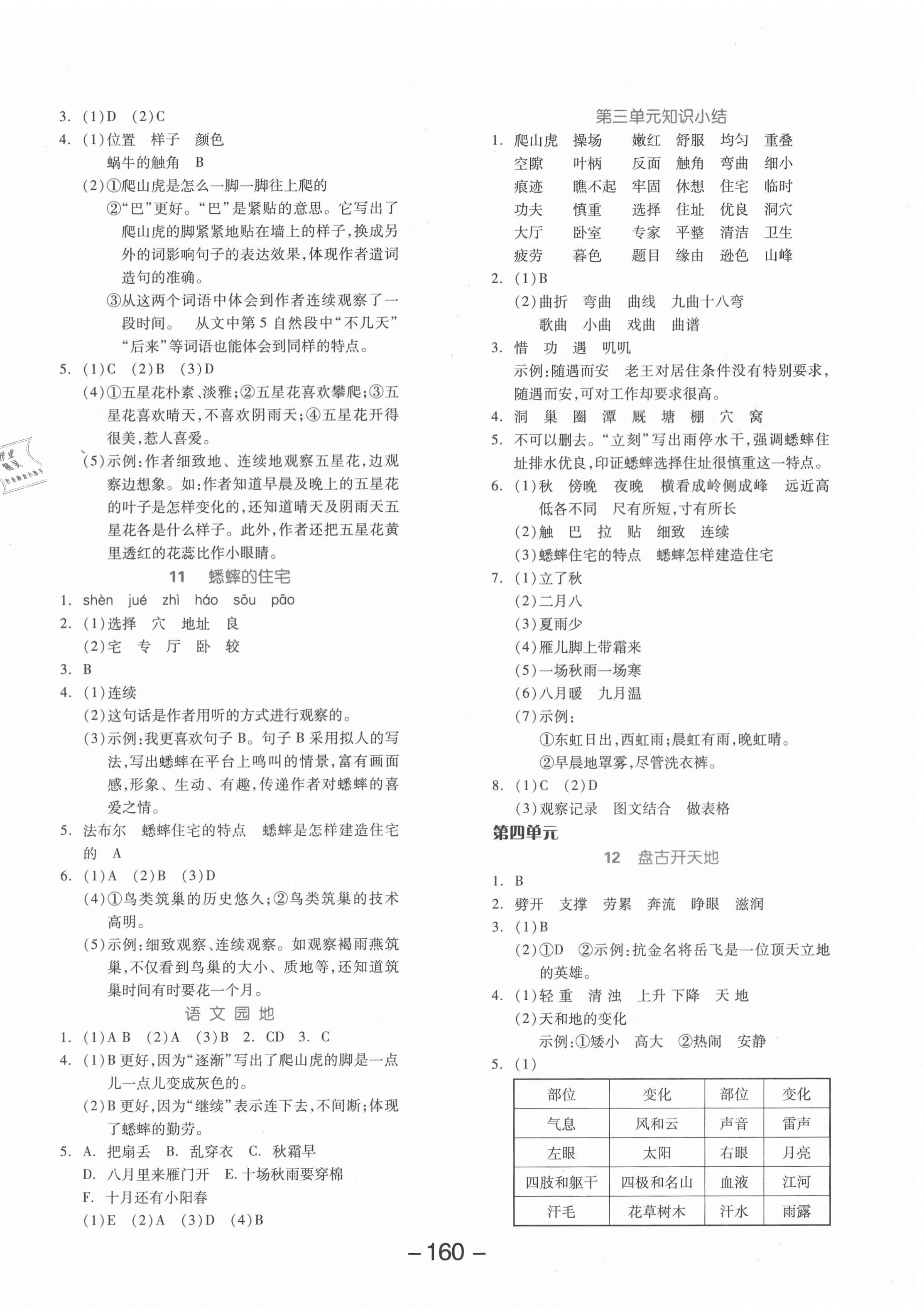 2020年全品学练考四年级语文上册人教版福建专版 参考答案第4页