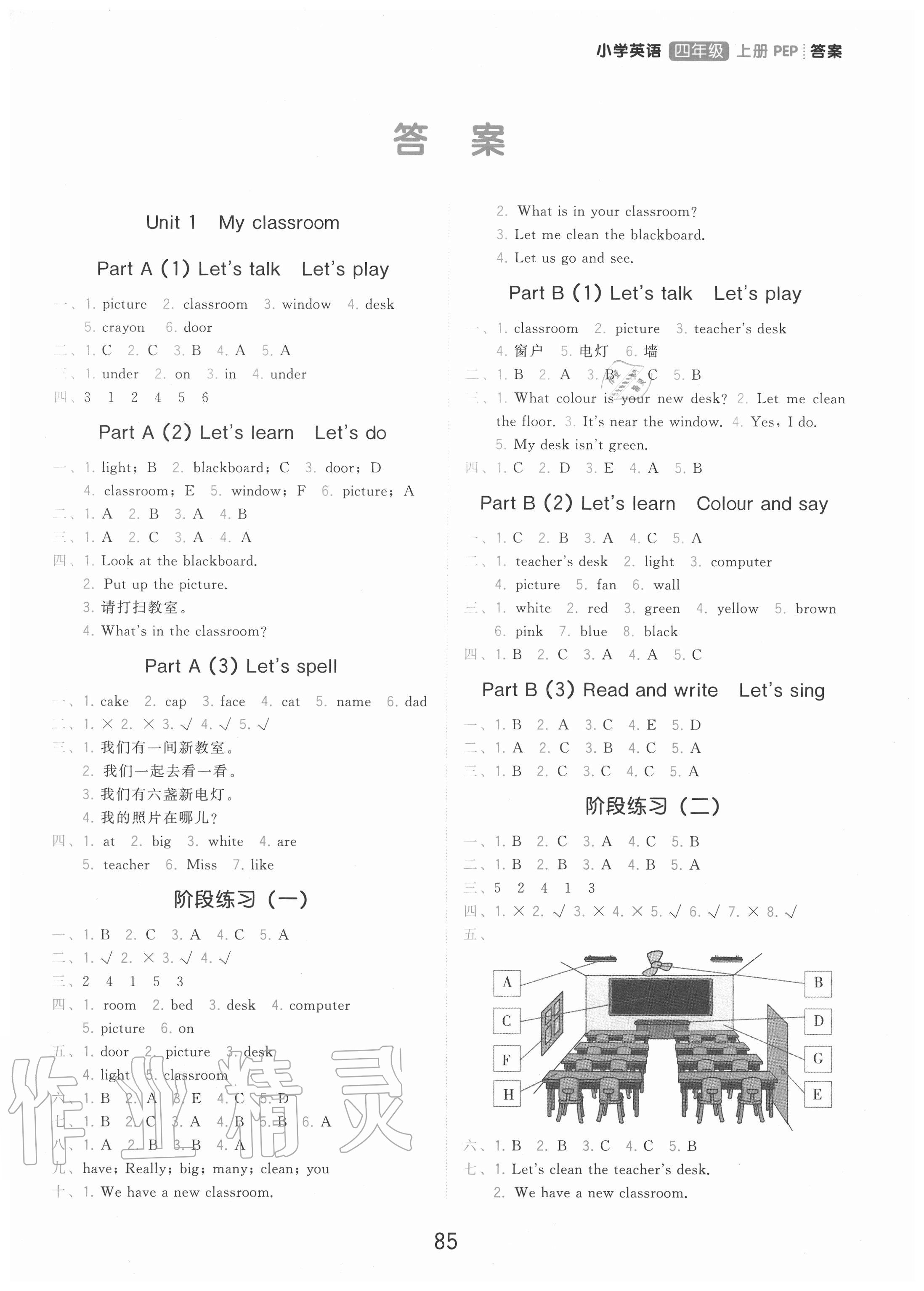 2020年學而思基本功同步練四年級英語上冊人教PEP版 參考答案第1頁