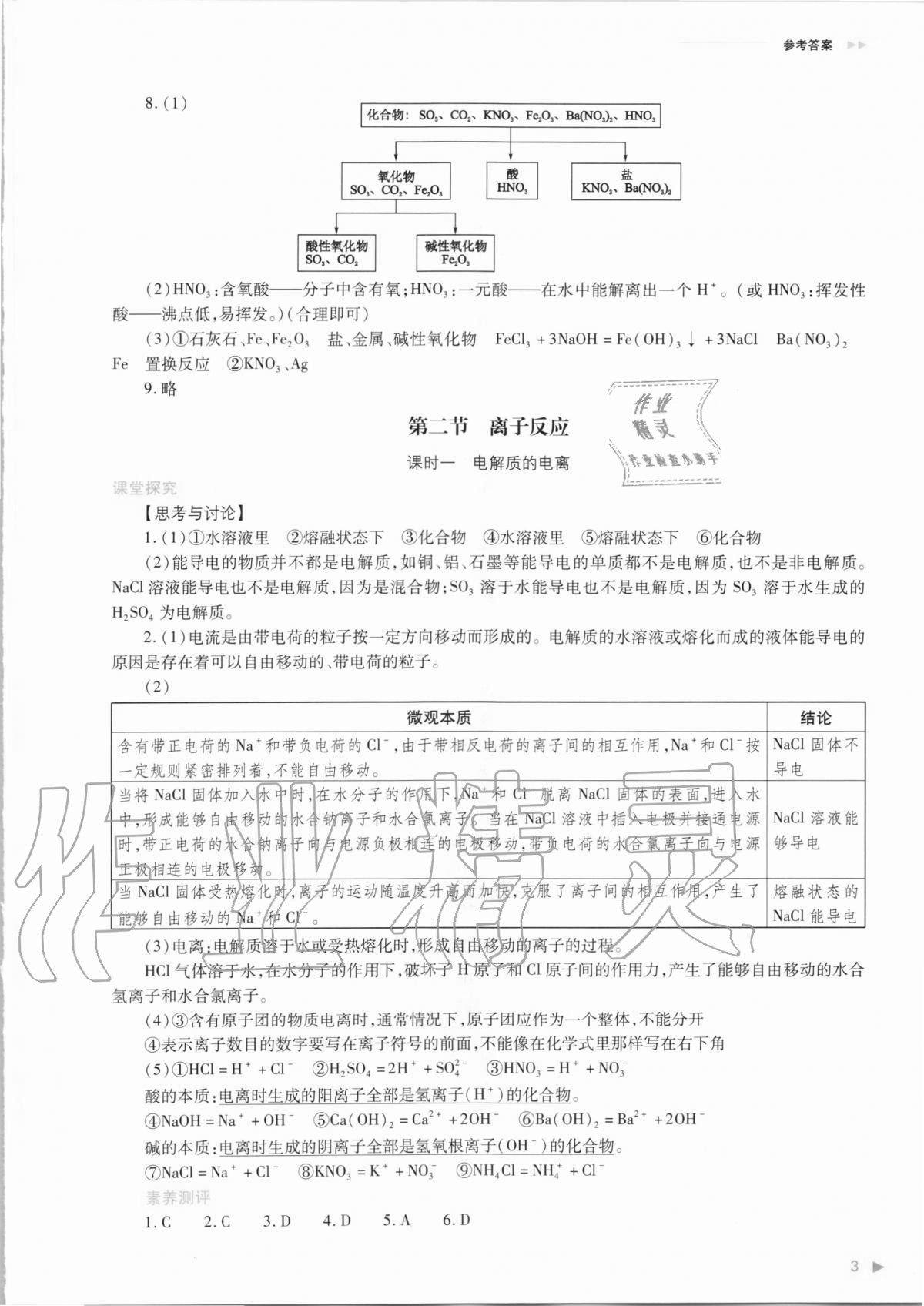 2020年普通高中新课程同步练习册化学必修第一册人教版 参考答案第3页