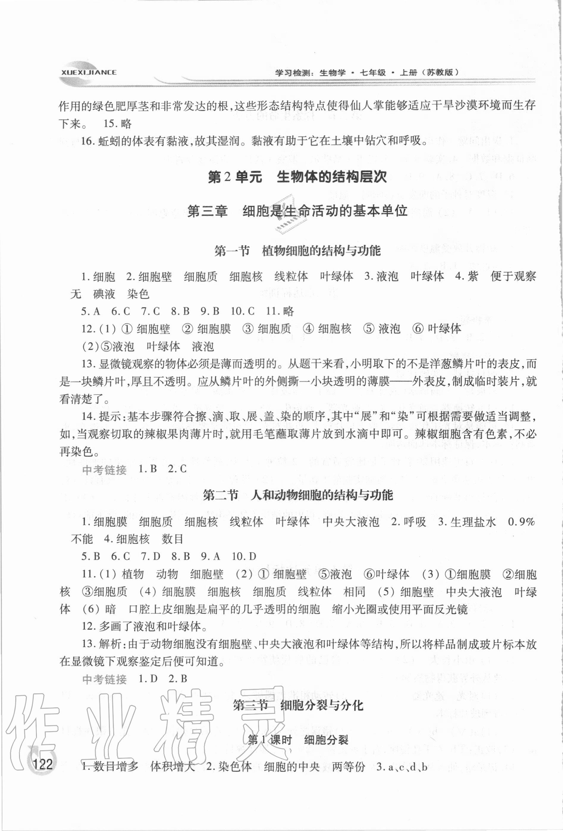 2020年学习检测七年级生物学上册苏教版 第4页