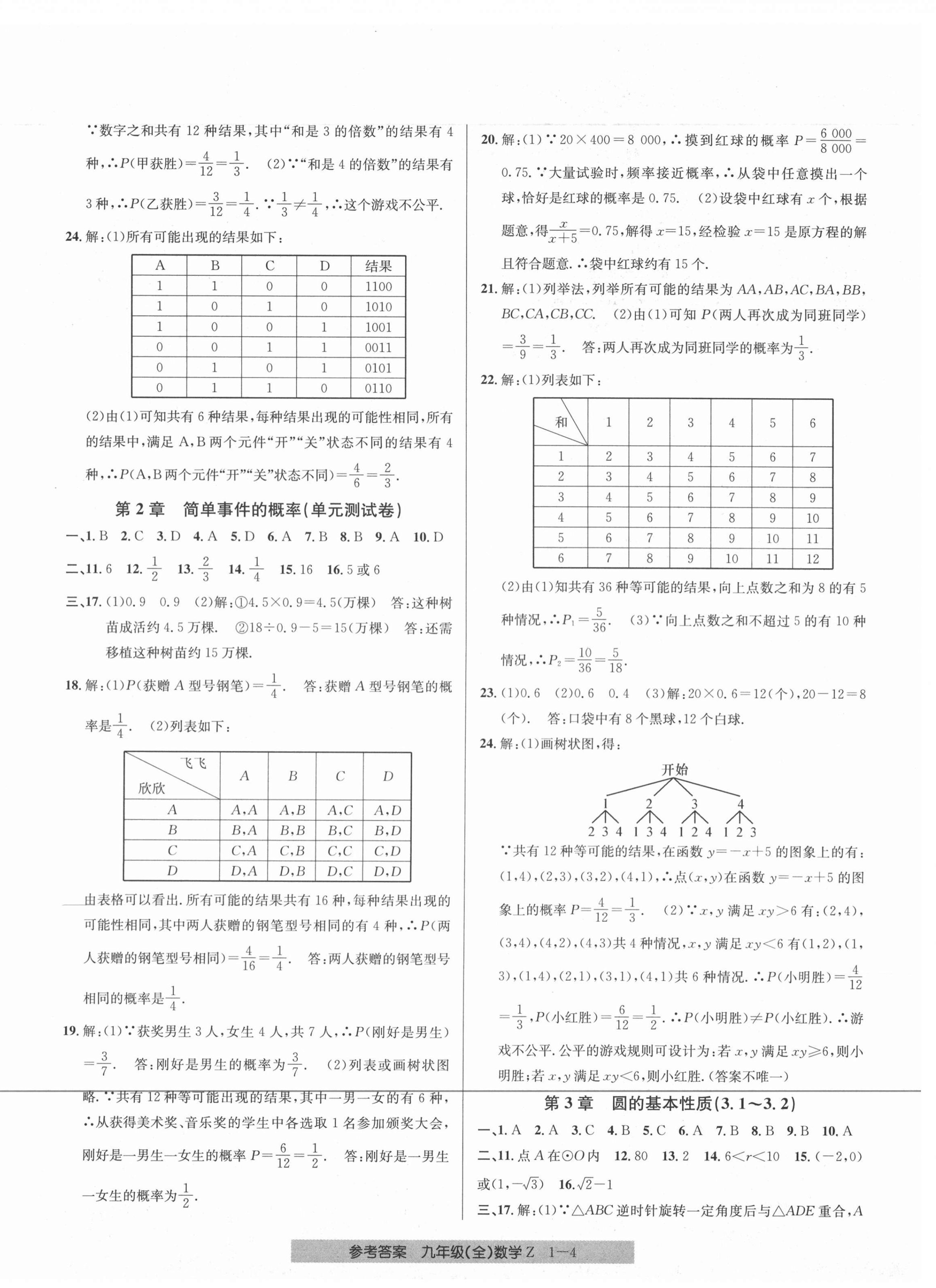 2020年開源圖書單元直通車九年級(jí)數(shù)學(xué)全一冊(cè)浙教版 參考答案第4頁(yè)