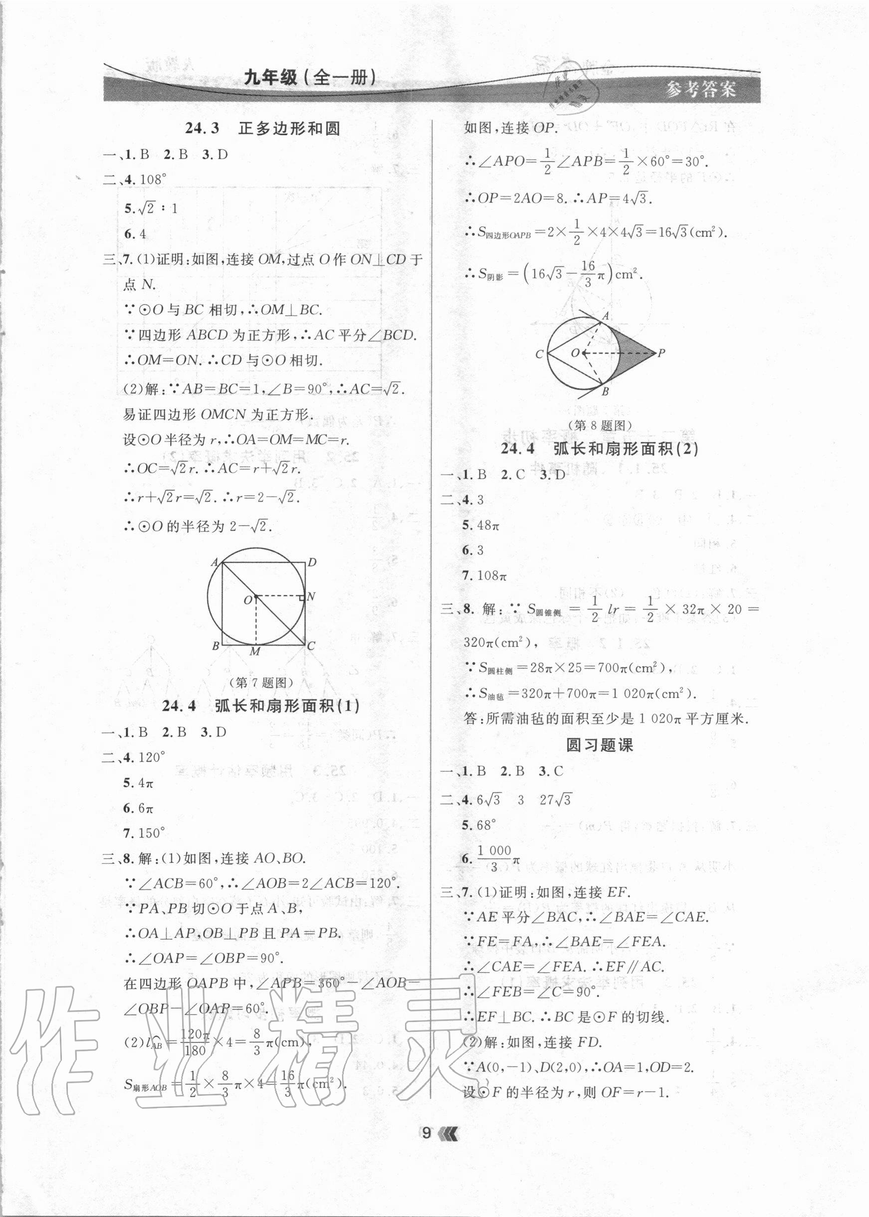 2020年點石成金金牌奪冠九年級數學全一冊人教版大連專版 參考答案第9頁
