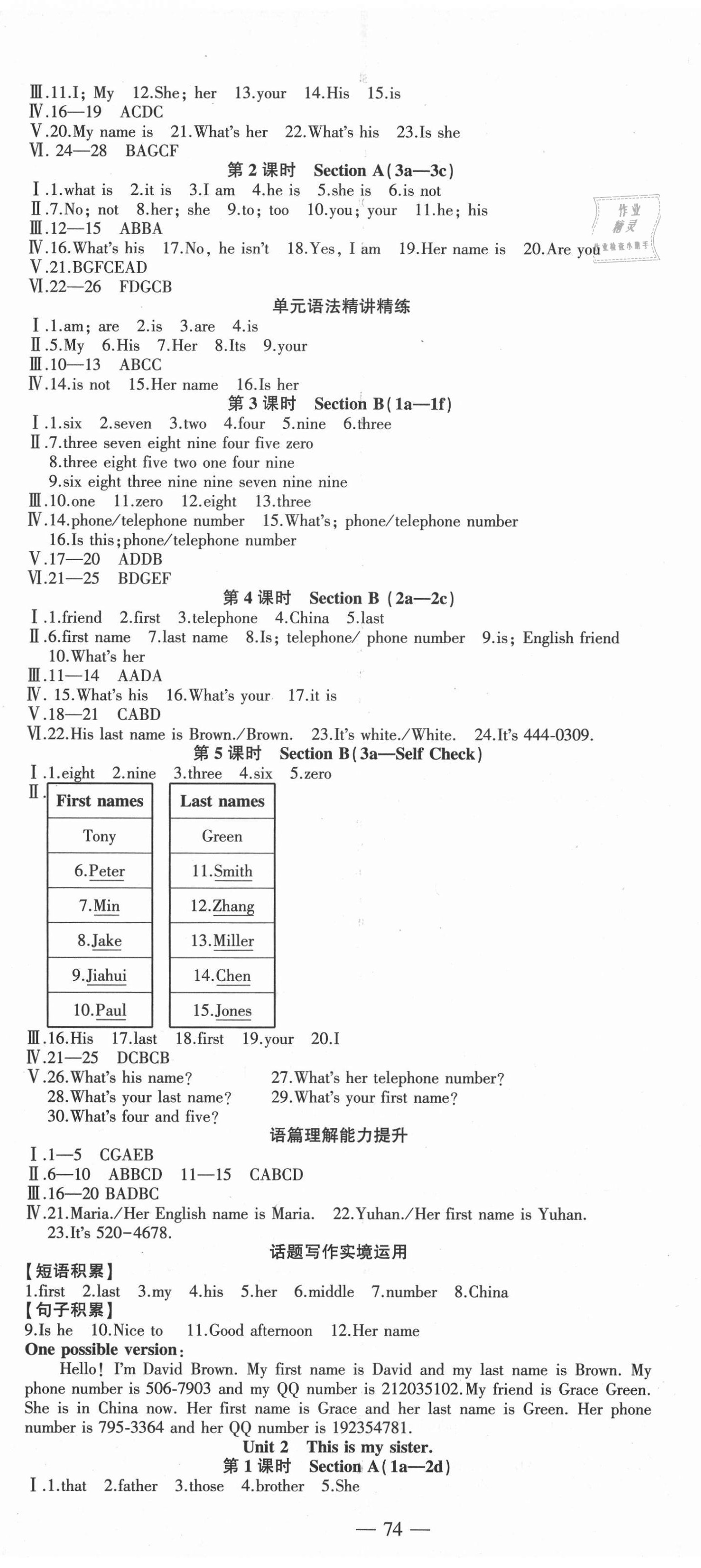 2020年創(chuàng)新課堂創(chuàng)新作業(yè)本七年級英語上冊人教版 第2頁