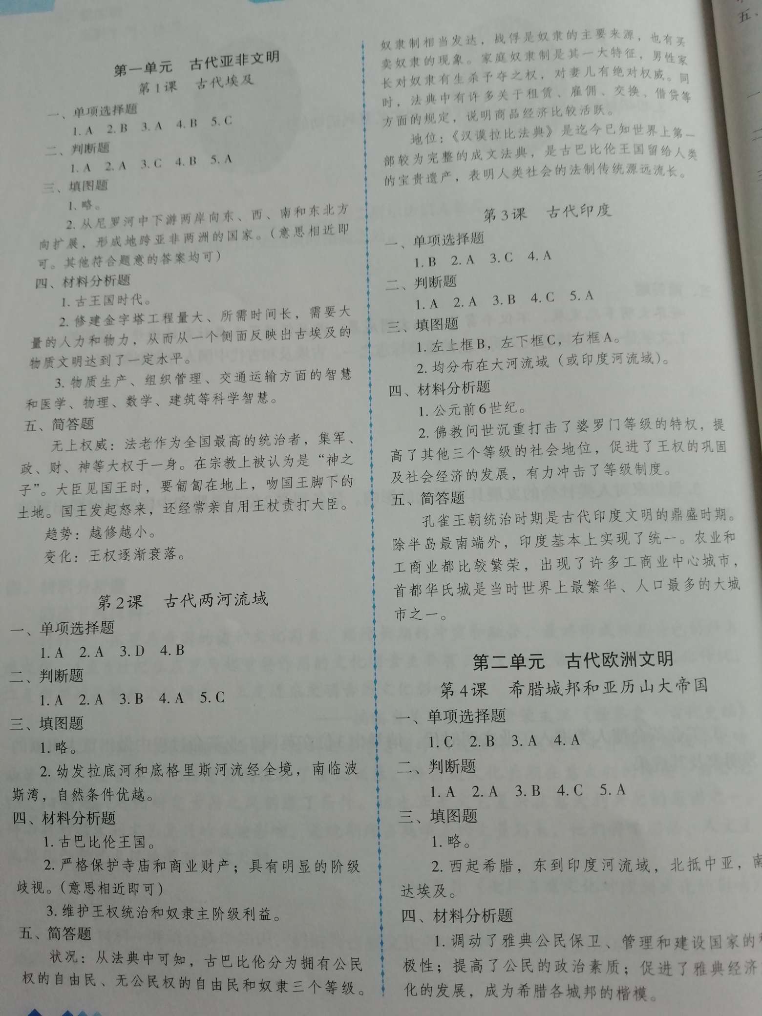 2020年學(xué)習(xí)指要九年級歷史上冊人教版 參考答案第1頁