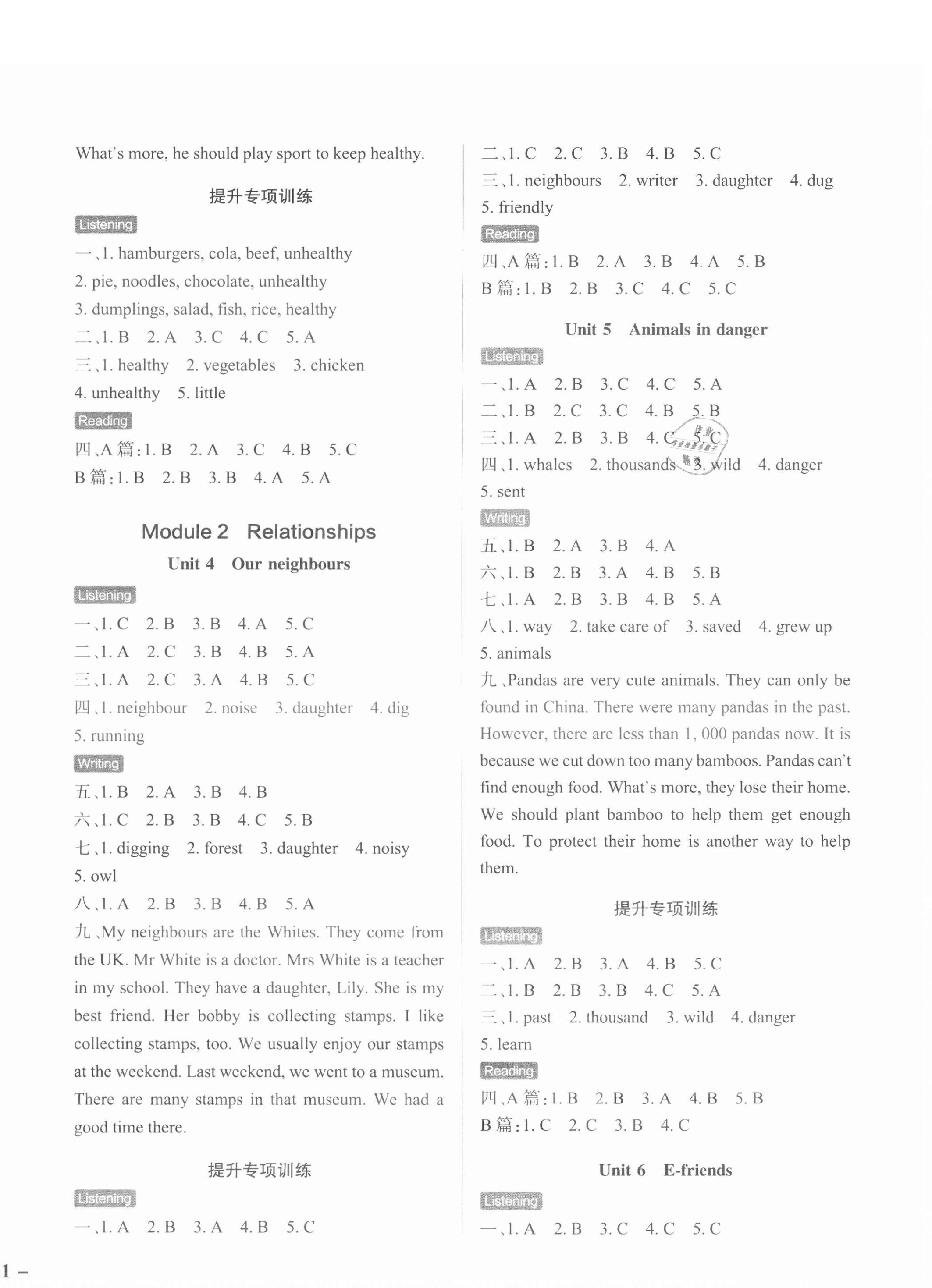 2020年小學學霸作業(yè)本六年級英語上冊滬教牛津版 參考答案第2頁