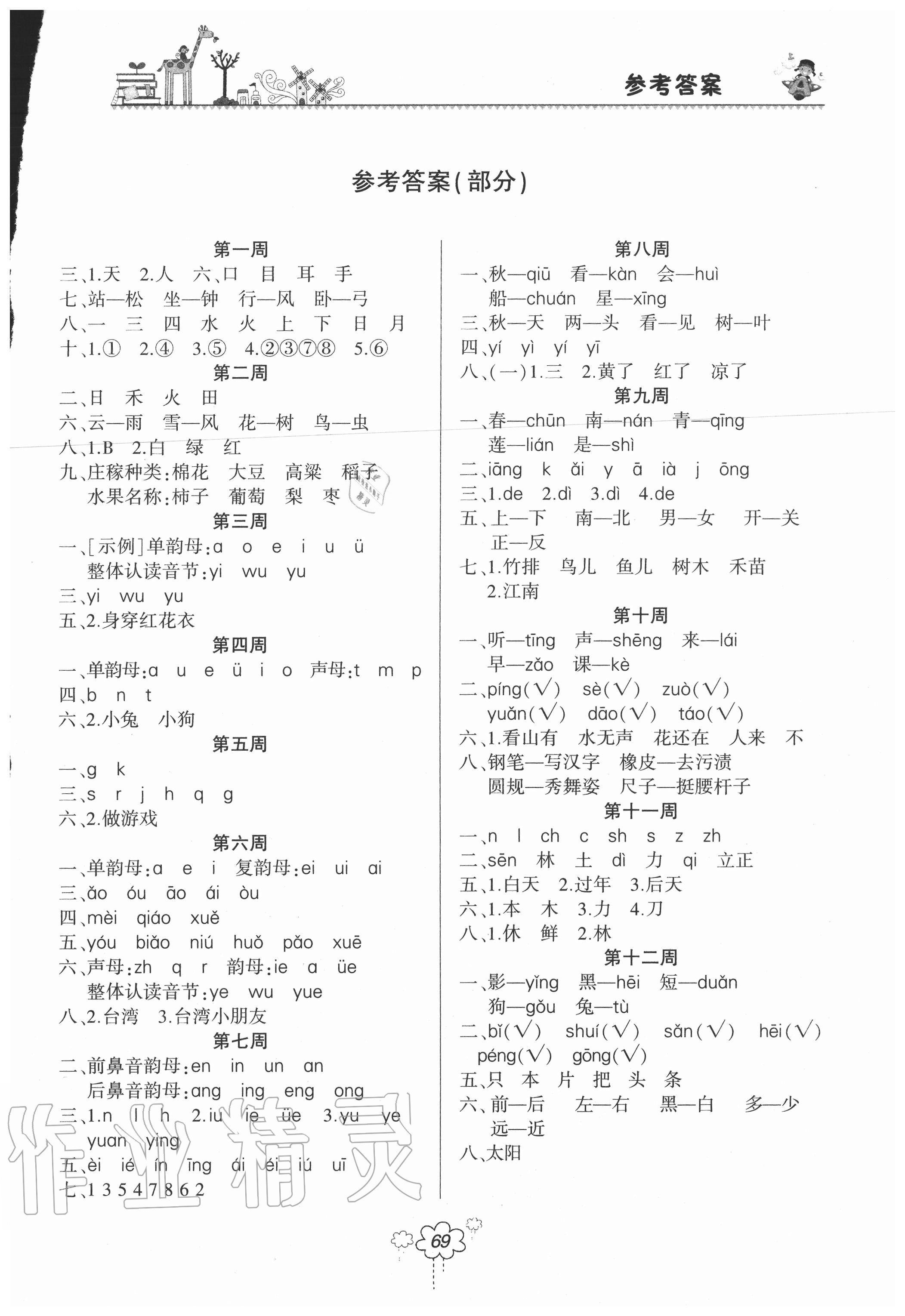 2020年雙休日作業(yè)一年級(jí)語(yǔ)文上冊(cè)人教版河南人民出版社 第1頁(yè)